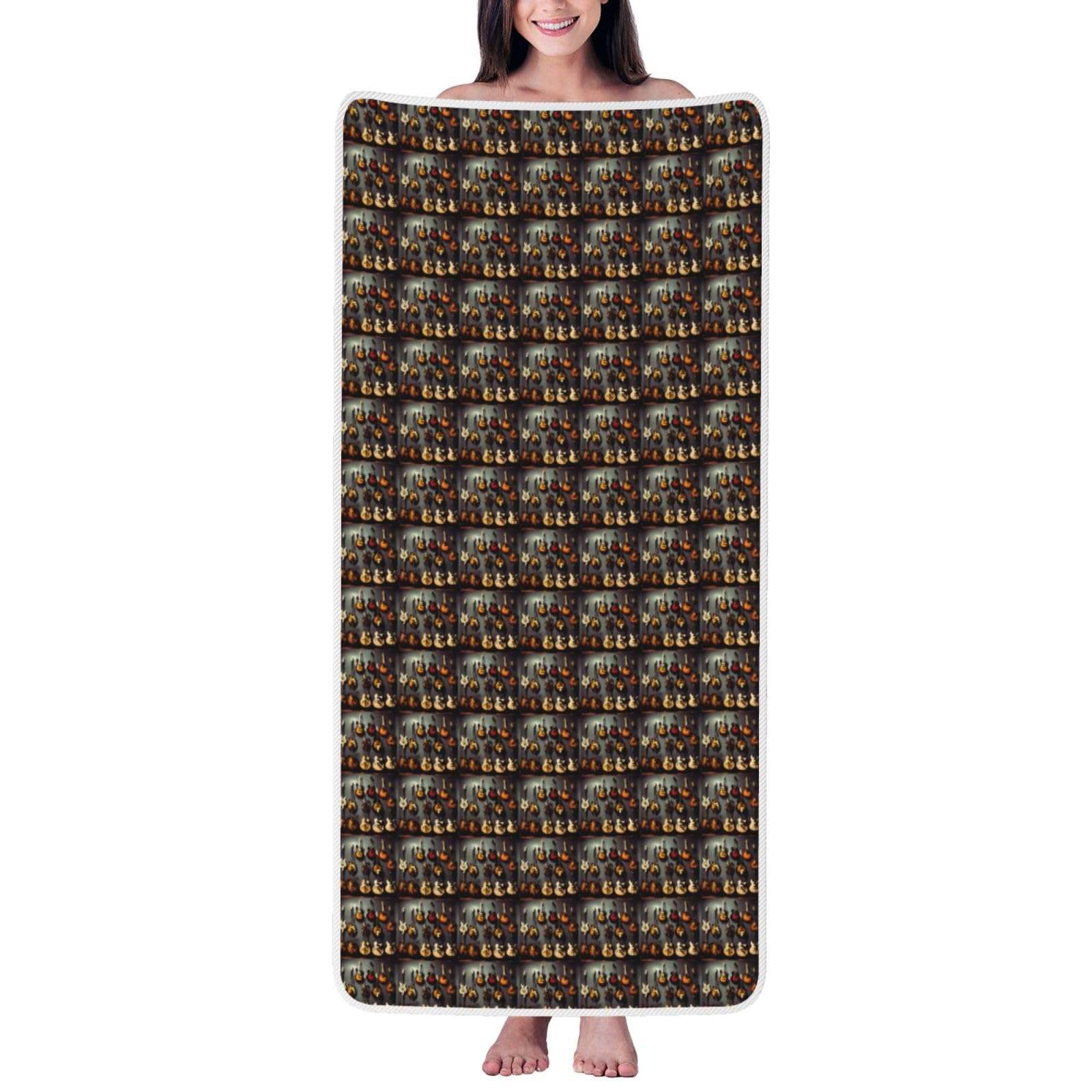 JBJGKHLP Guitar Collection Print Women Men Couples Coral Velvet Bath Towel Ultra-Soft For Home Bathroom Travel