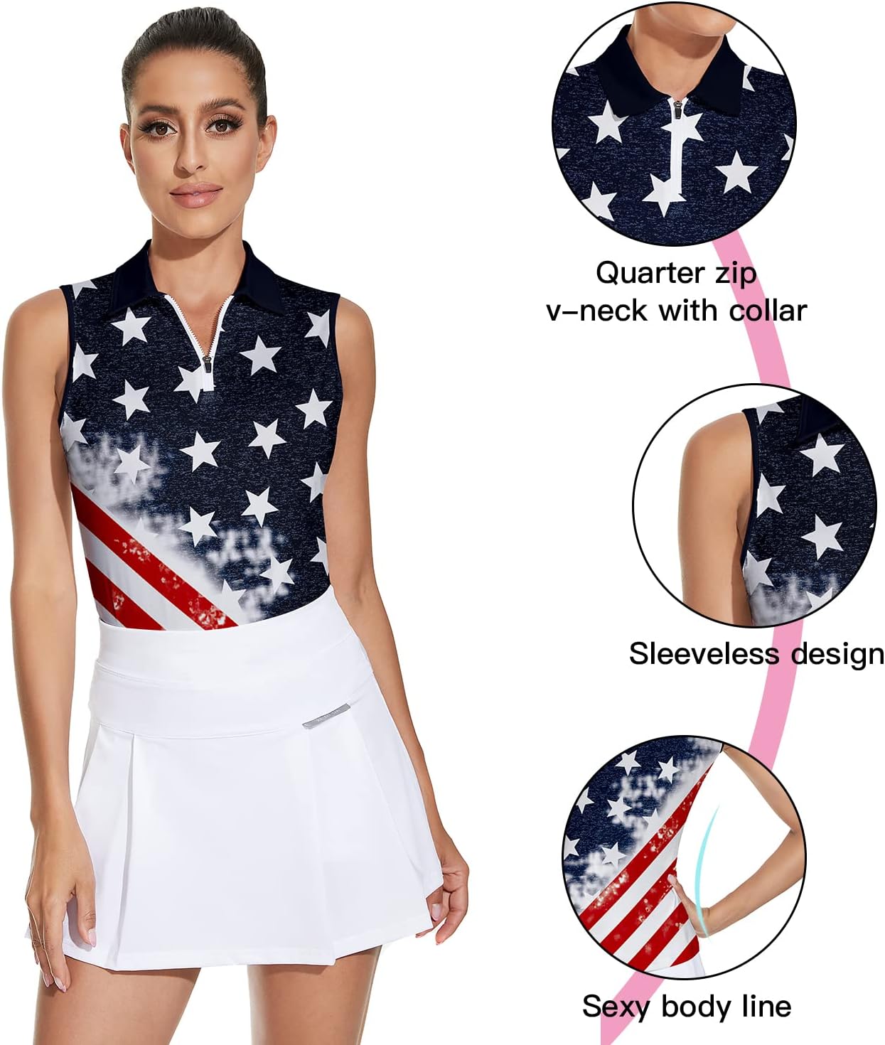 Soneven Women's Sleeveless Golf Top Floral Athletic Golf Wear Moisture Wicking Sleeveless Polo Quick Dry - Image 2