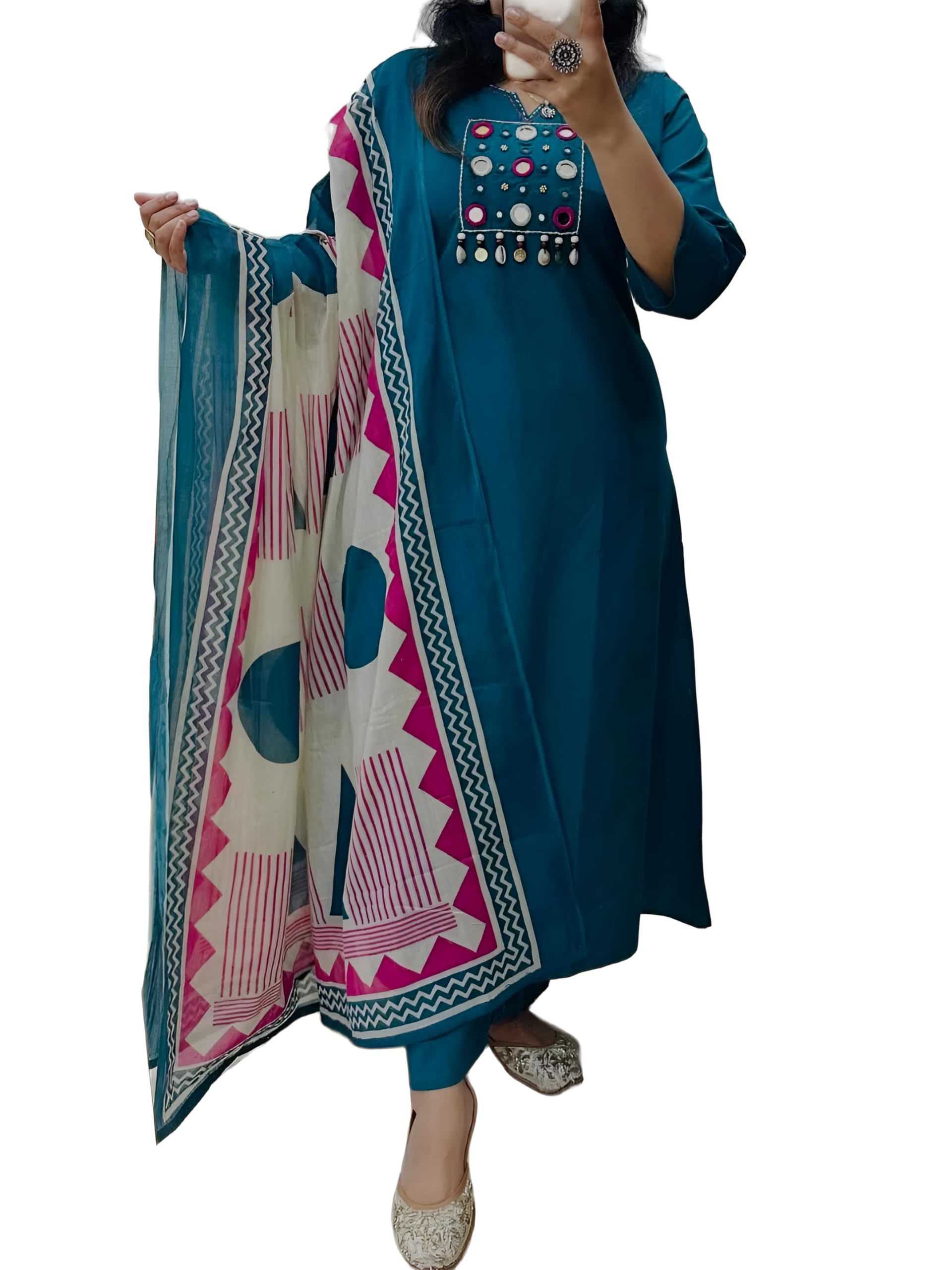 bharvita Women's Cotton Embroidered Anarkali Kurta and Palazzo with Dupatta Set-picture-10