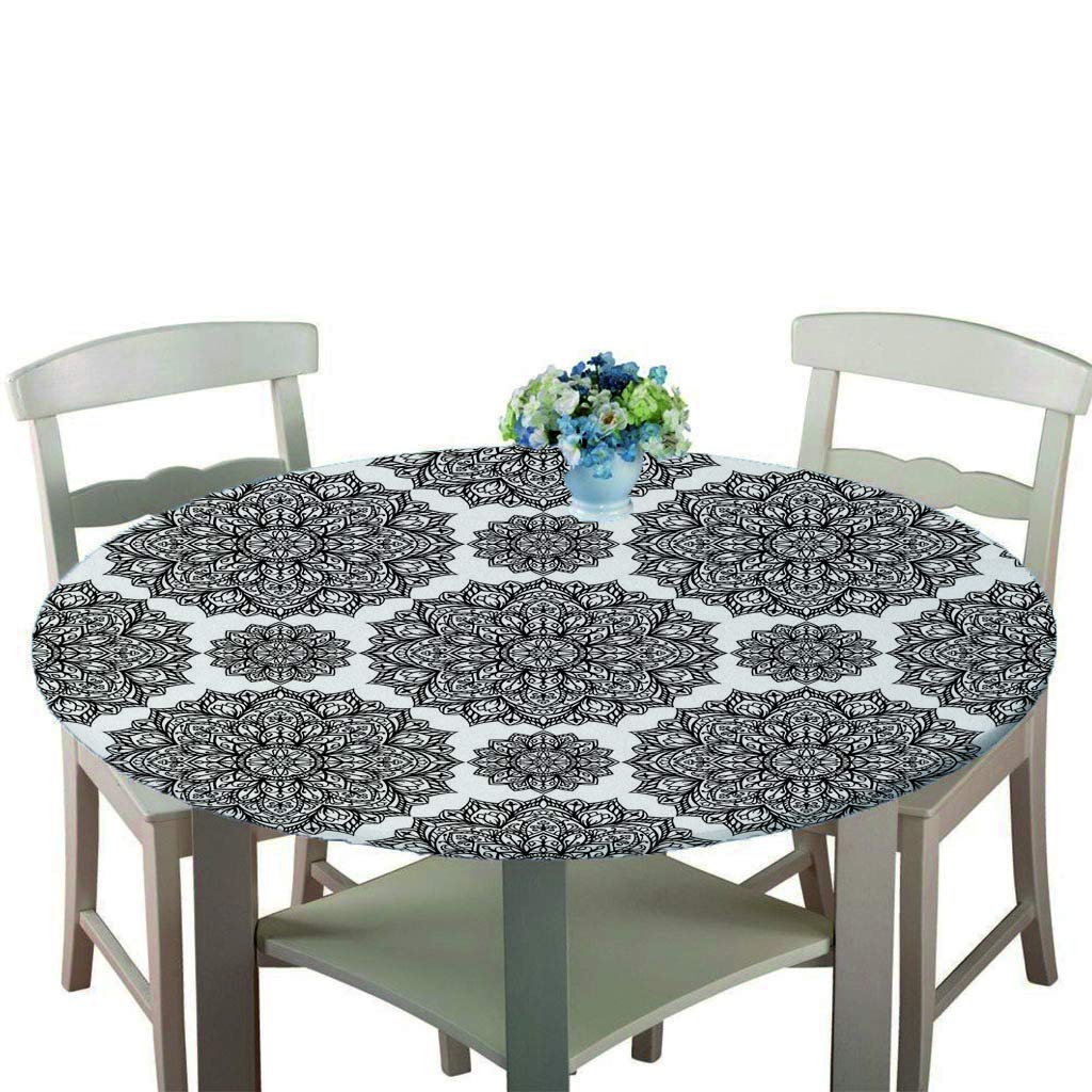Morbuy Bohemia Round Tablecloth Oilcloth Elastic Edged Polyester Fitted Table Cover Wipe Clean Waterproof Table Cover Protector For Dining Rooms And Kitchens Indoor (,160Cm)