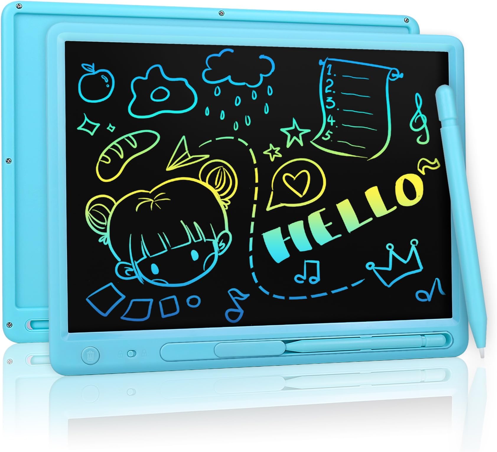 LCD Kids Writing Tablet, 15 Inch Large Screen Doodle Board Drawing Board Writing Tablet Educational Toddler Toys,Birthday Gift for Girls Boys 3-12+ Years Information Practice Tablet (Blue)
