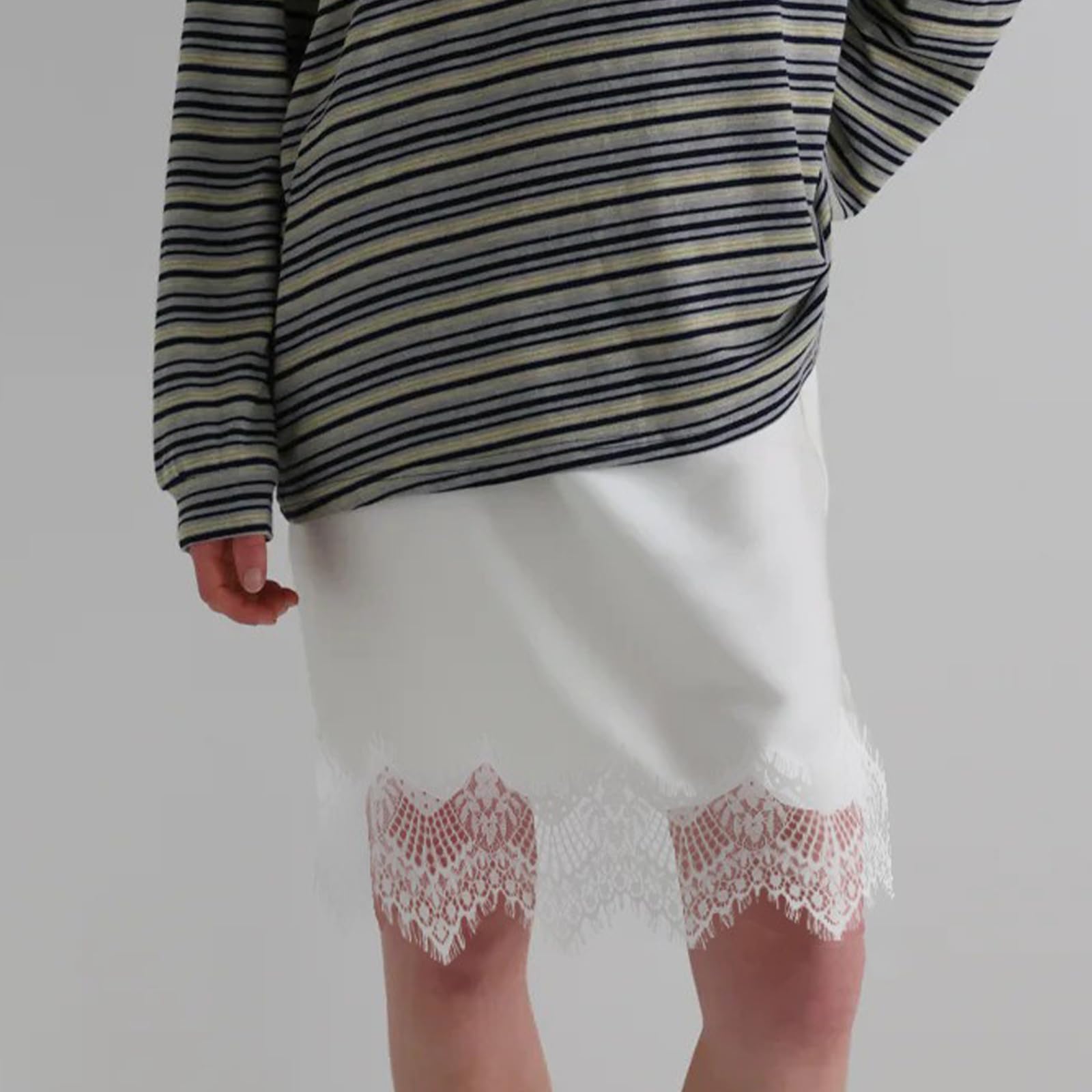 Sexy Outfit Damen-Halbslip aus Satin mit Spitzenbesatz, elastischer Taille, kurzer Unterrock, Petticoat für Unterkleider, weicher Slip-Rock in den britischen Größen 6–24