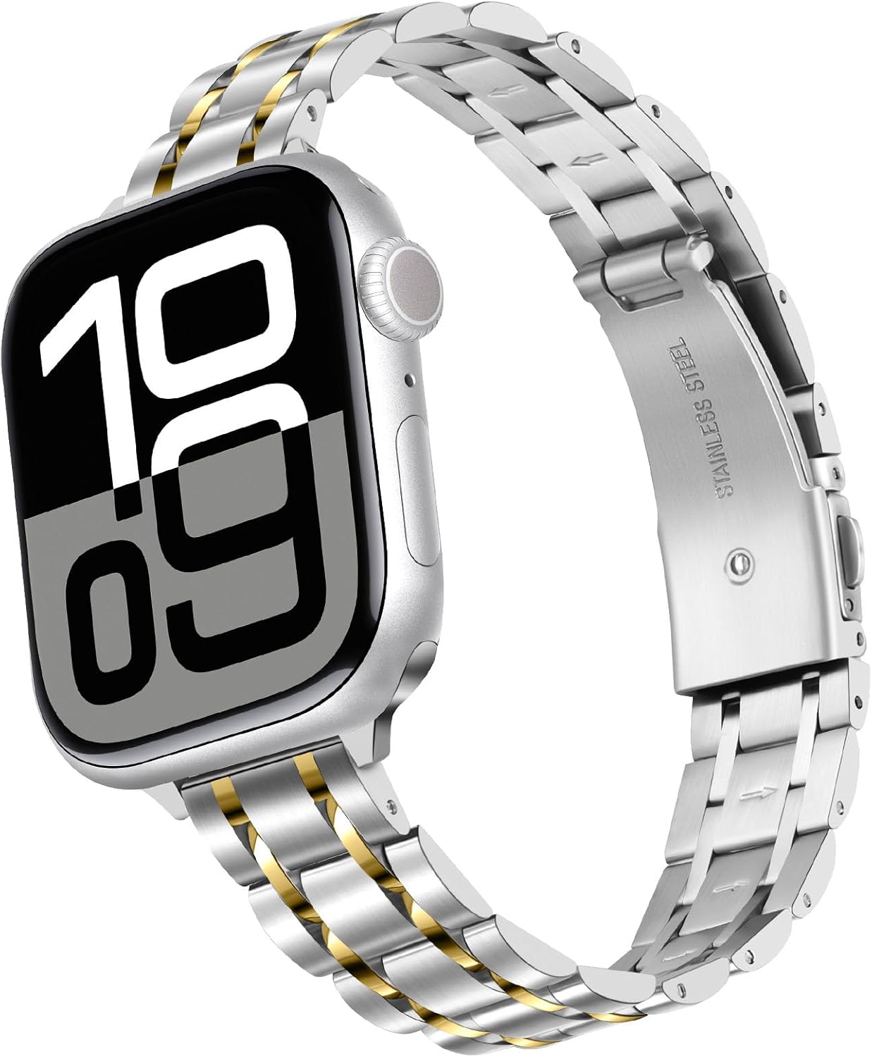 HITZEE Thin Metal Bands Compatible with Apple Watch Band 42mm 41mm 40mm 38mm, Slim Stainless Steel Band Strap for Women Compatible for iWatch SE3 2 1 Series 11 10 9 8 7 6 5 4 3 2 1, Silver Gold