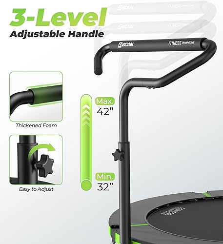 Miniatura 5 de BCAN 40"/48" Foldable Mini Trampoline, Rebounder Trampoline for Adults, U/T Adjustable Foam Handle, Exercise Rebounder for Adults Indoor/Garden