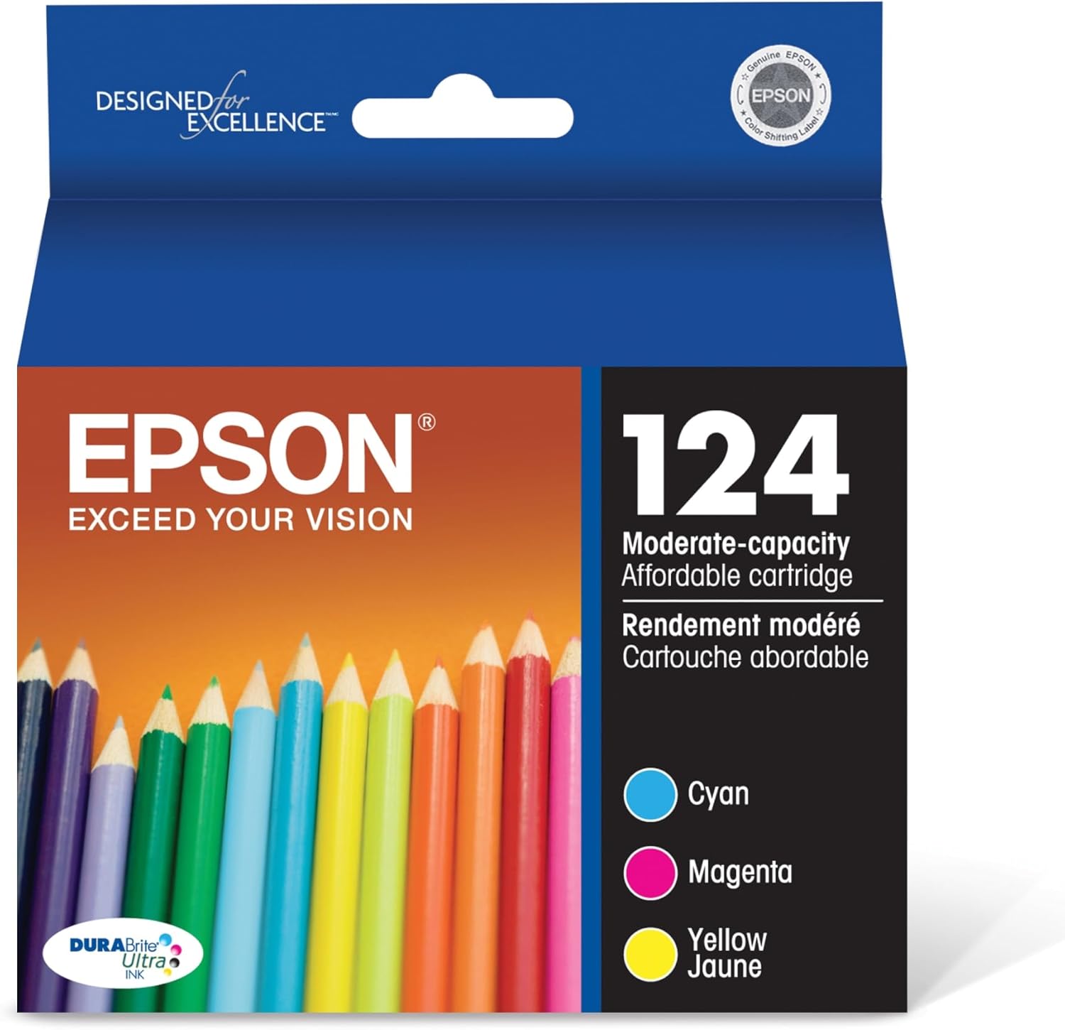 EPSON 124 DURABrite Ultra Ink Standard Capacity Color Combo Pack (T124520-S) Works with Stylus NX-125, NX-127, NX-130, NX-230, NX-330, NX-420, NX-430, WorkForce WF-320, WF-323, WF-325, WF-435 Color Combo Pack Moderate Capacity