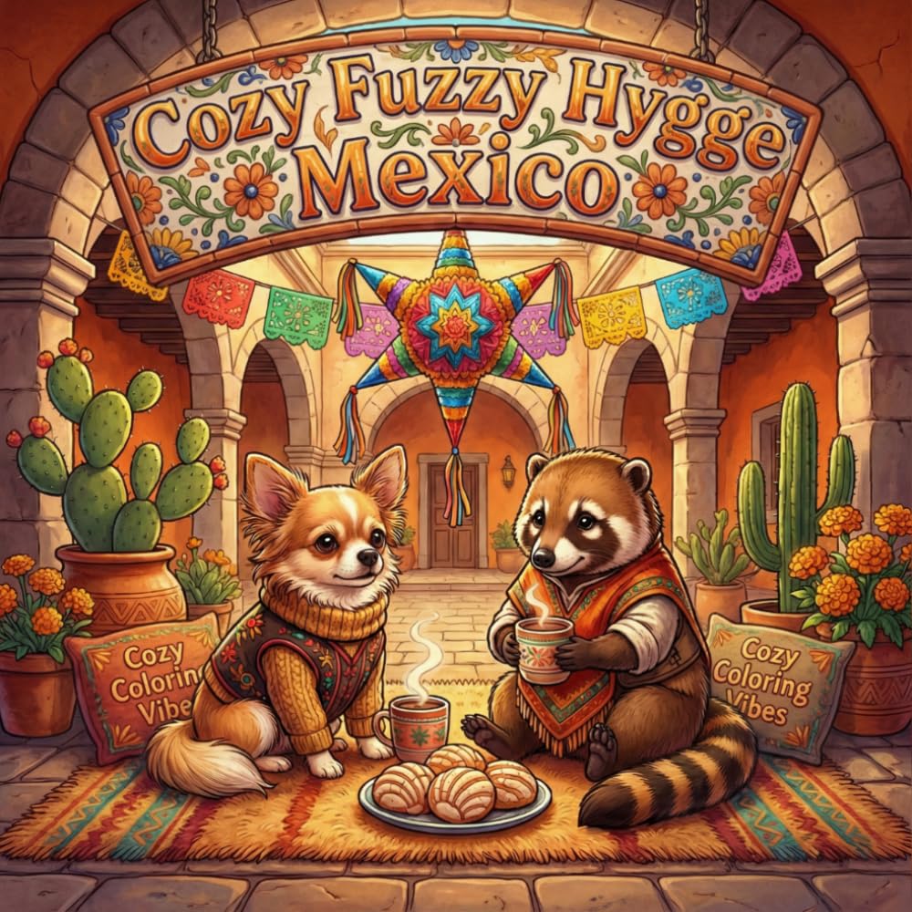 Cozy Fuzzy Hygge Mexico: Bold & Fun Easy Line Art Design Coloring Book | Relaxing Mexican Holiday Cultural Scenes, Cute Animal Travel Adventures | ... Fuzzy Hygge World Travel for Stress Relief)