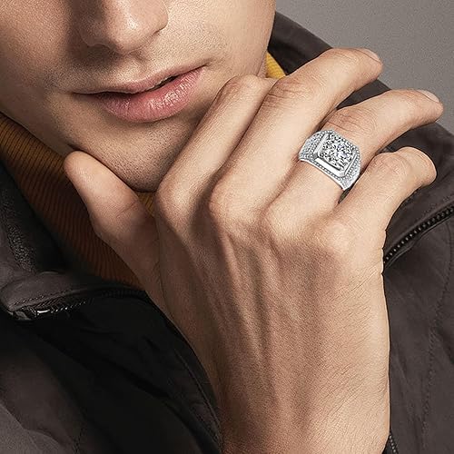 Miniatura 8 de Anillo de moissanita para hombre de 2 a 5 quilates con diamante solitario de boda de plata de ley con chapado en oro blanco de 18 quilates color D