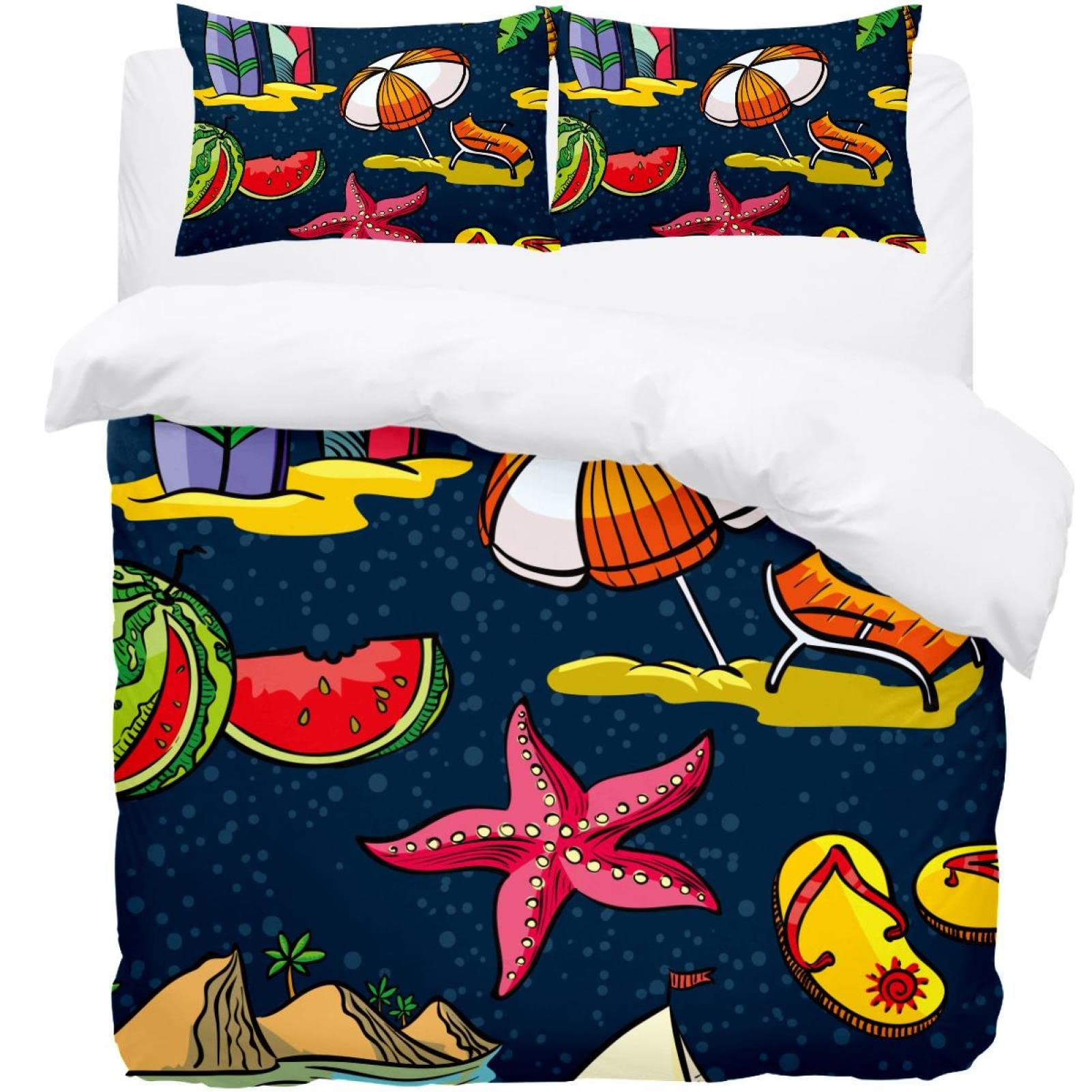 Parure de lit simple 3 pièces surf et pastèque avec housse de couette douce