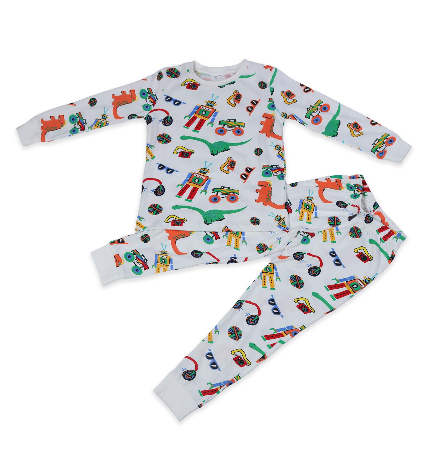 Hestia | H.NSG.7 | Kids Nightwear | Sleepwear | Cotton | Trouser Full Sleeves Tshirt | Elastic Waist | Night Dress with Pyjama Tshirts for Boys | Breathable Fabric | Set 1