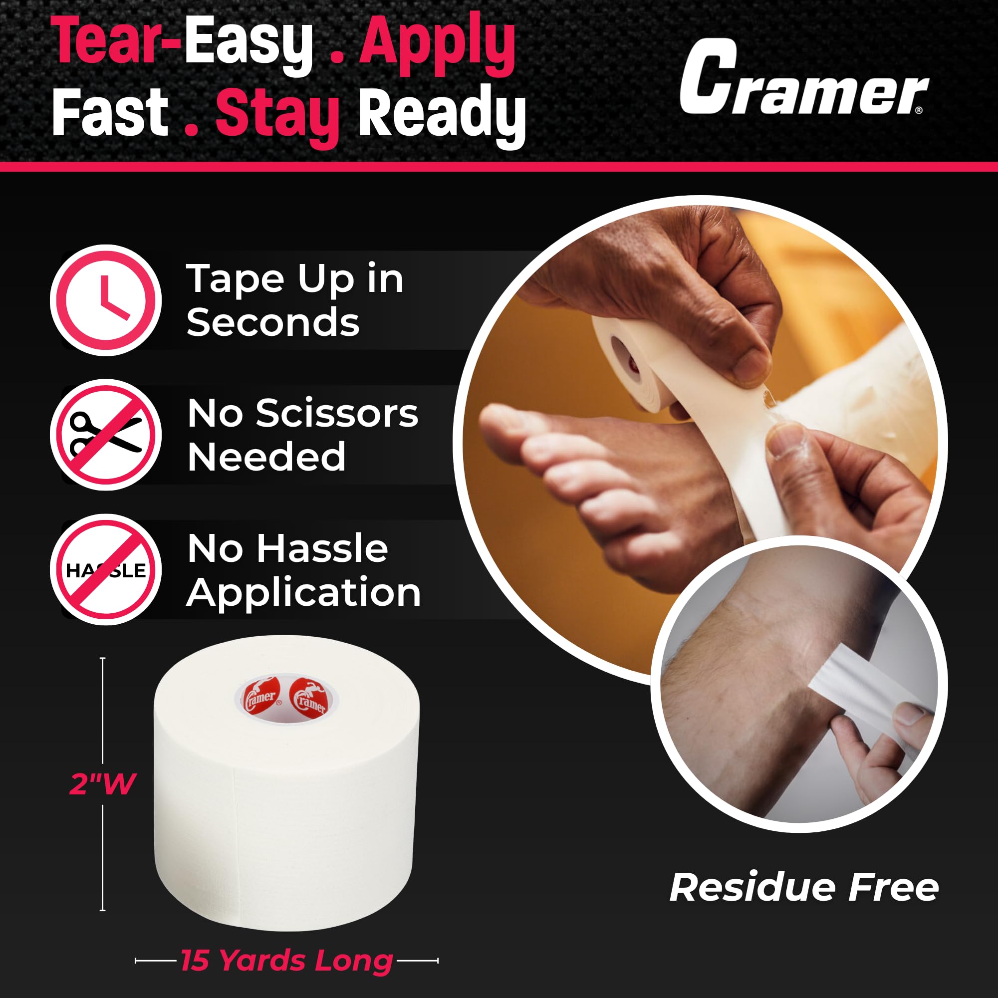 Cramer 950 Premium White Athletic Tape Taping per Caviglie, Polsi e lesioni, Aiuta a Proteggere e prevenire lesioni, accelera la guarigione, Atletico Forniture, Bulk Case of a Nastro, Bianco