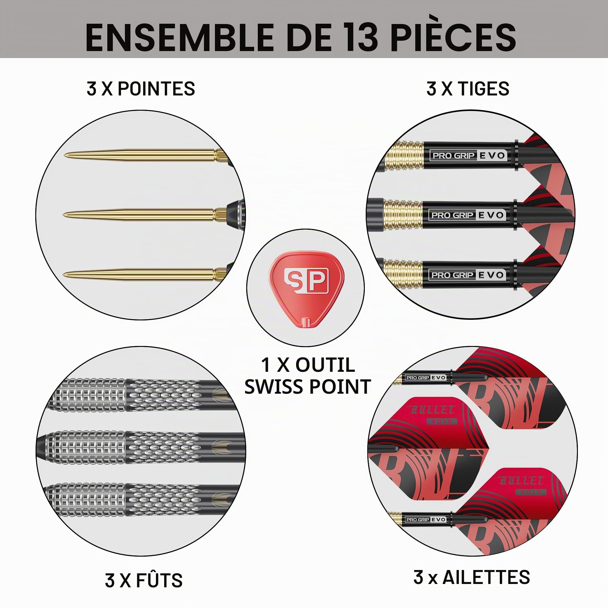 Target Darts Stephen Bunting G5 Void Pointe en Acier Fléchettes Swiss Point, 18G/22G/23G/25G | 95% Tungstène Fléchettes Set, Édition Joueur Noir et Or, Manches Pro Grip Ailettes N° 2, Outil SP Inclus