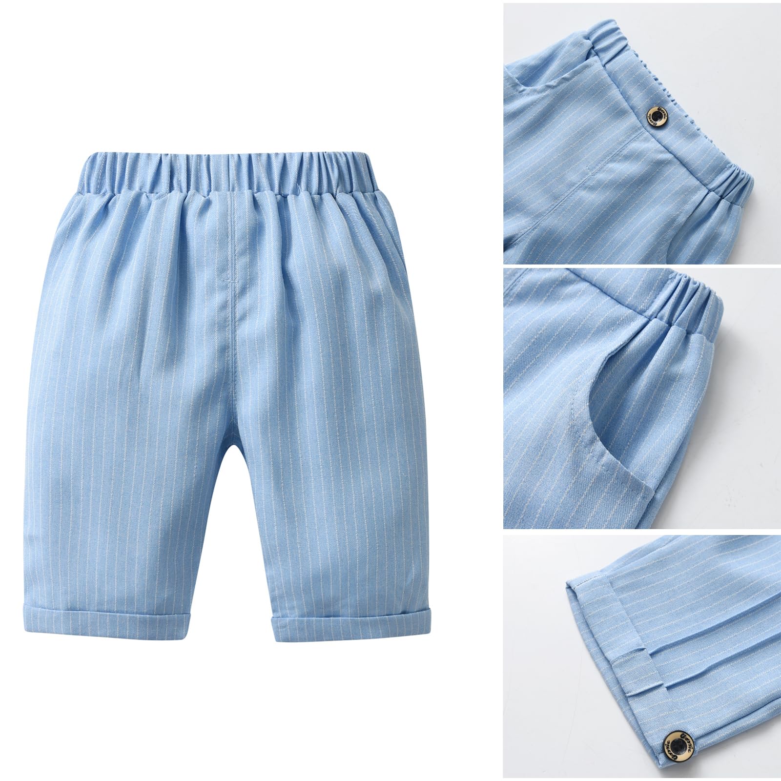 Completo Elegante Bambino Estivi Cerimonia Nozze Abbigliamento, Camicie + Papillon + Gilet + Pantaloncini, 4 Pezzi