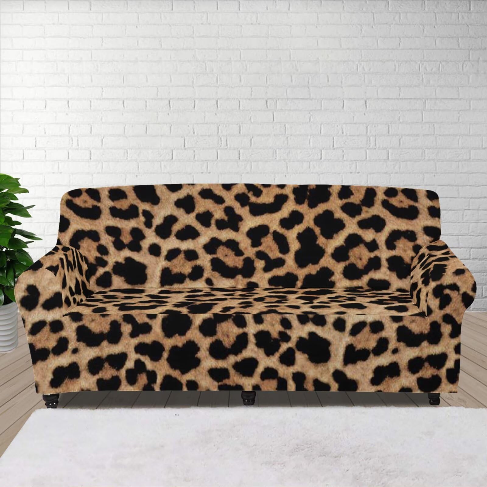 GLENLCWE Leopard Print Sofa Slipcover High Stretch,Machine Washable Cheetah Print Sofa Couch Protector Fit for 1 Cushion Couch for Living Room, Home