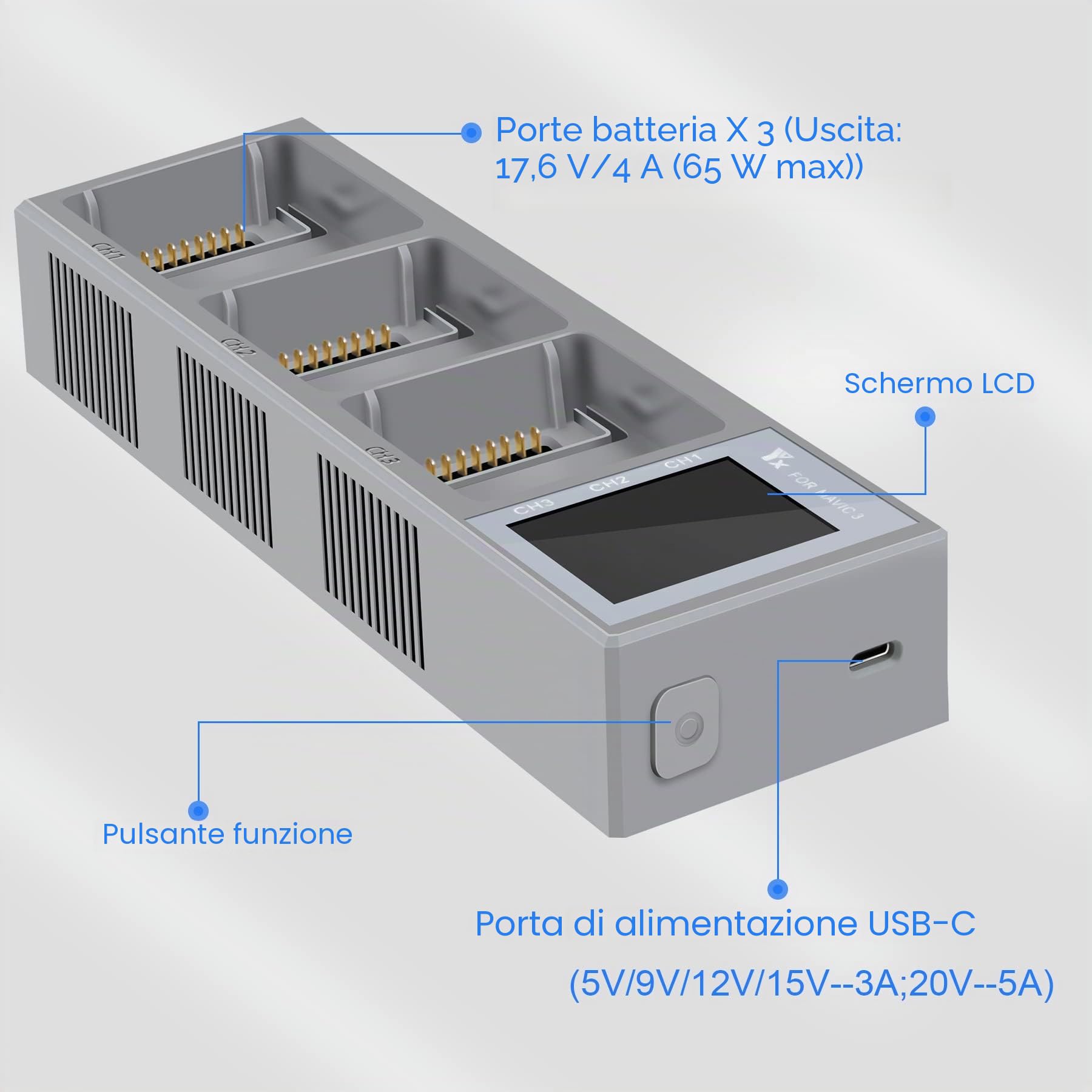 Hub di ricarica della batteria per DJI Mavic 3,Mavic 3 Pro/Classic/Cine Drone,Caricabatteria 3 in 1 con accessori per display di carica