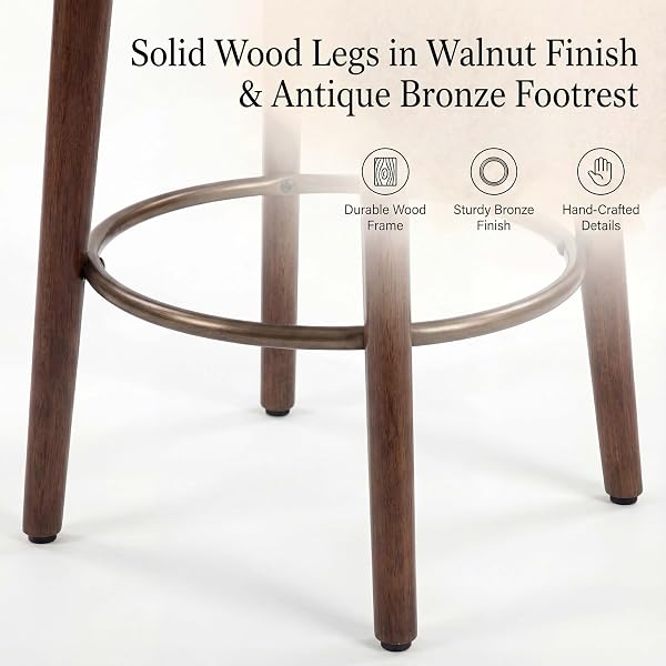 Set of 2 Chenille Bar Stools, 68cm Counter Height Upholstered Kitchen Bar Chairs with Solid Wood Legs, Modern Kitchen Island Stools for Breakfast Counter, Dining Room, Home Bar, Beige - 5