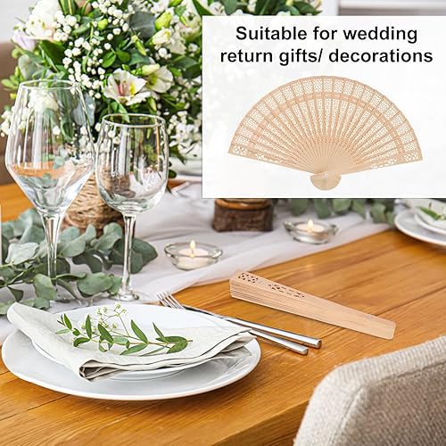 Miniatura 4 de 40 abanicos de mano de madera, exquisitos ventiladores plegables de sándalo de 8 pulgadas para decoración de bodas, elegantes ventiladores plegables