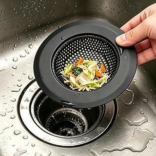 2 PCS Sink Drain Strainer Large Wide Rim 4.5" Diameter Stainless Sink Strainers for Kitchen Anti Clogging Black
