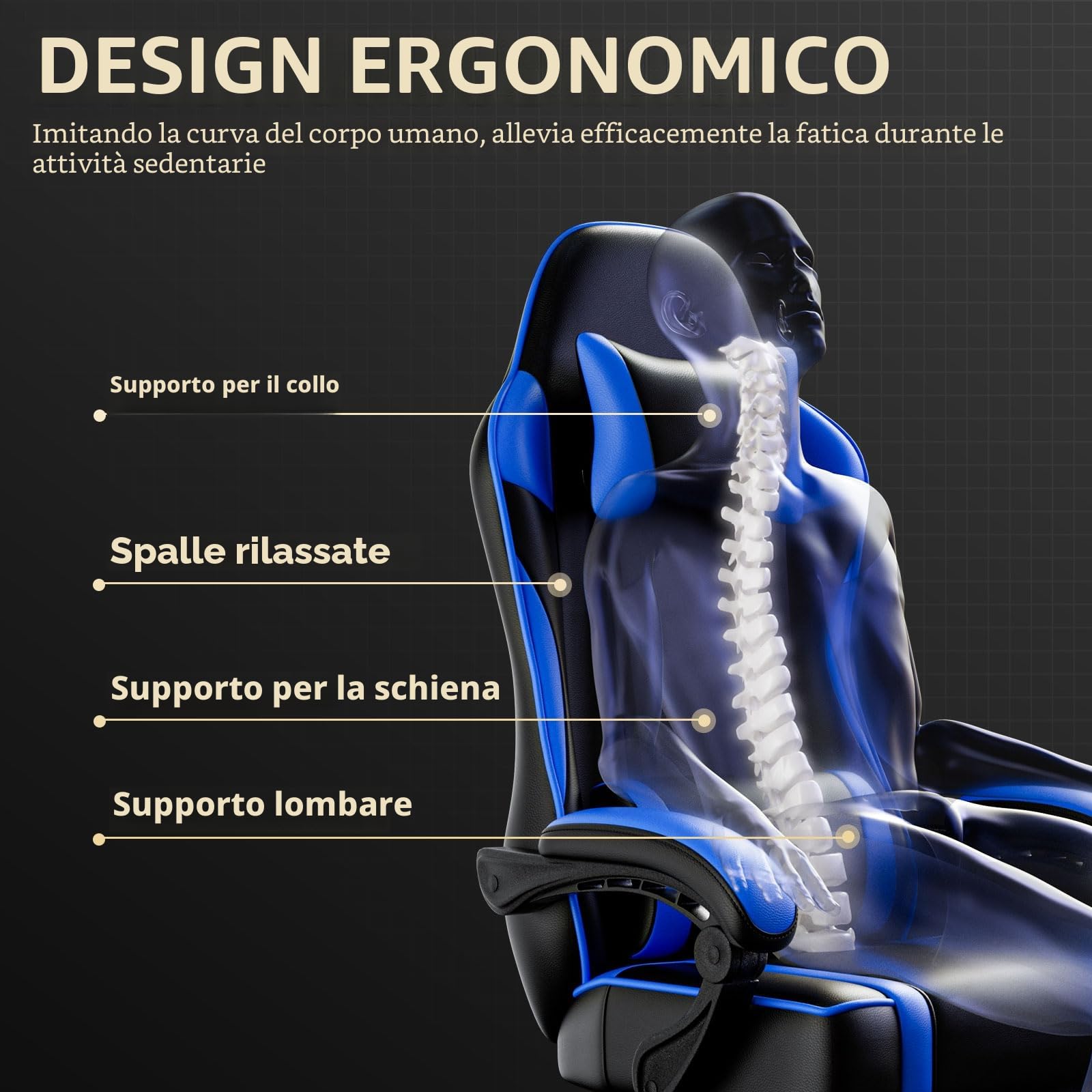 Sedia da Ufficio Ergonomica Per Adulti, Poltrona da Gioco Con Schienale Regolabile, Poggiatesta E Supporto Lombare, Seduta Girevole Con Bracciolo