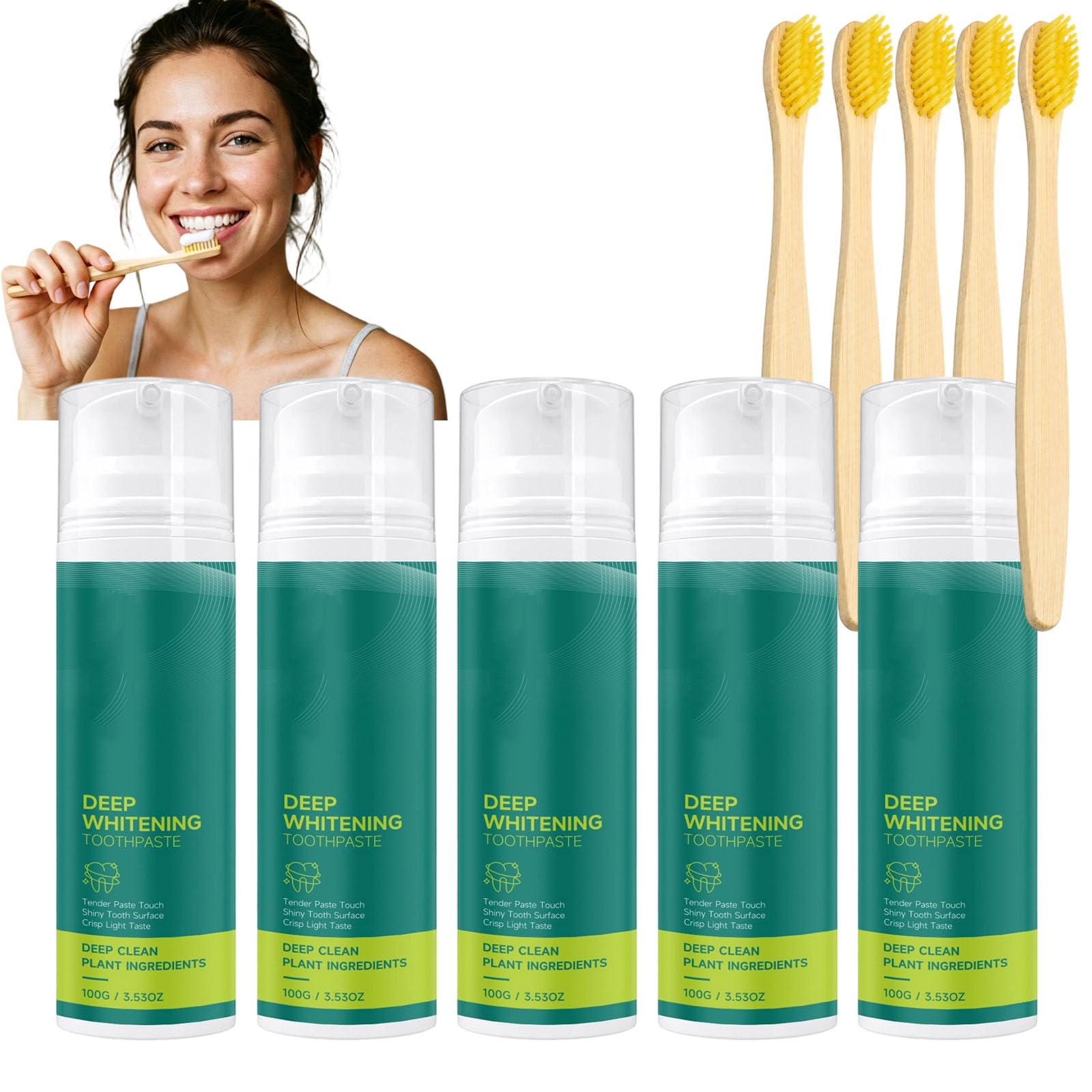 Dentifrice blanchissant sans fluor, nano-hydroxyapatite + brosse (5Set)