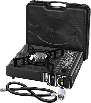 Dual Fuel Camping Stove 7800 BTU Portable Butane & Propane Stove with Carrying Case & Propane Adapter Hose, Lightweight for Backpacking, Outdoor Cooking Automatic Ignition & Precise Control