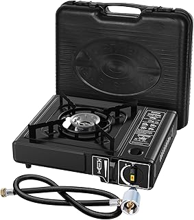 7800 BTU Dual Fuel Camp Stove, Butane or Propane Portable Stove for Camping, Lightweight Portable Camping Stove, Propane Adapter Hose and Carrying Case Included
