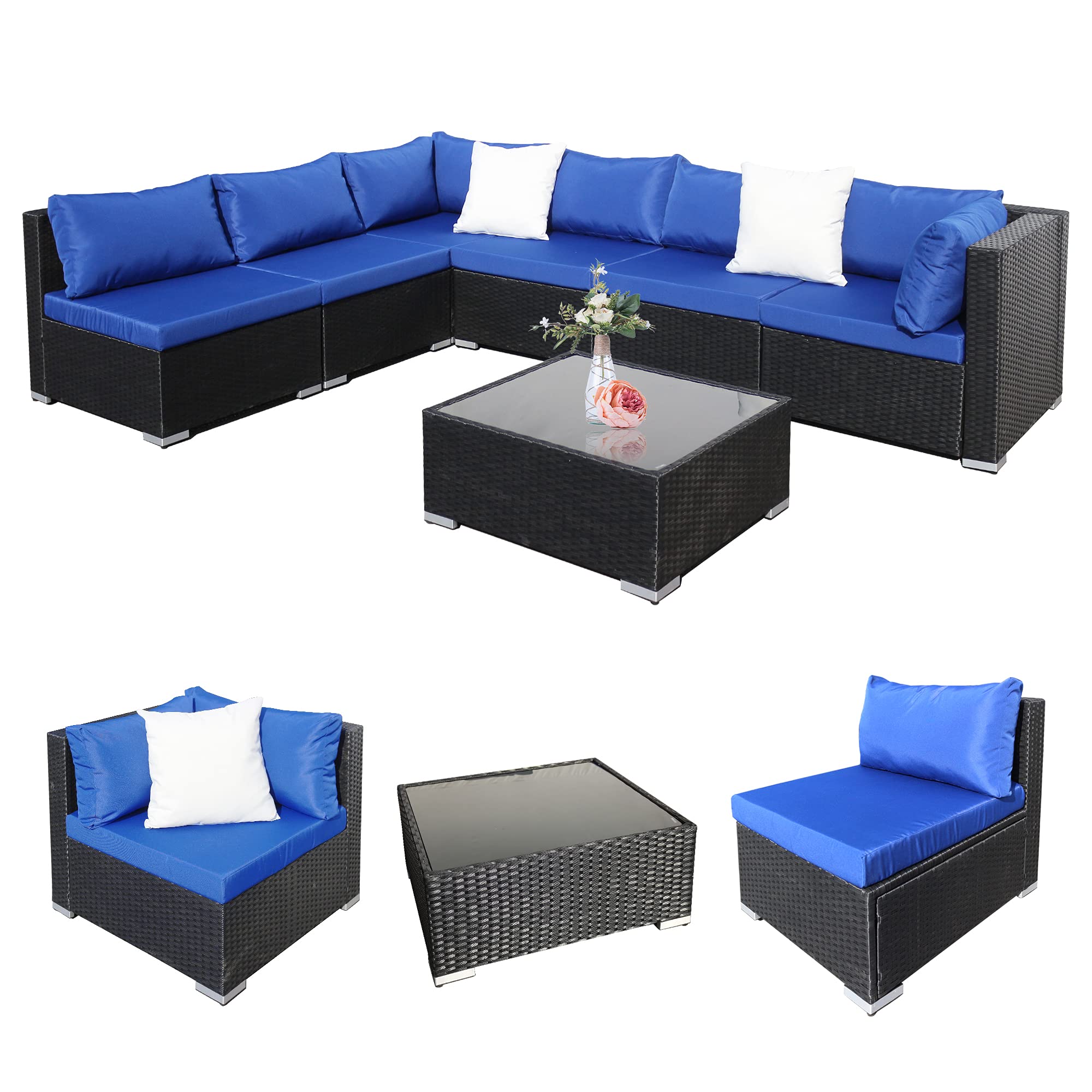 Updated7 Piece Patio Furniture Set, Outdoor Sectional Sets, Patio