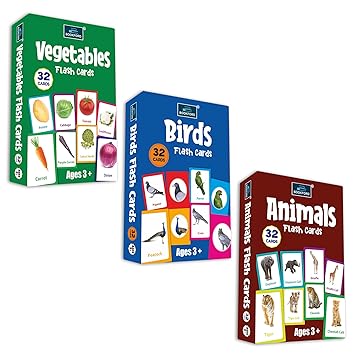 BOOKFORD Vegetables, Animals, and Birds flash cards for kids and childrens- Early Learning Educational and creative toys with colorful Pictures- 2, 3, 4, 5, 6, 7, 8+ Years old