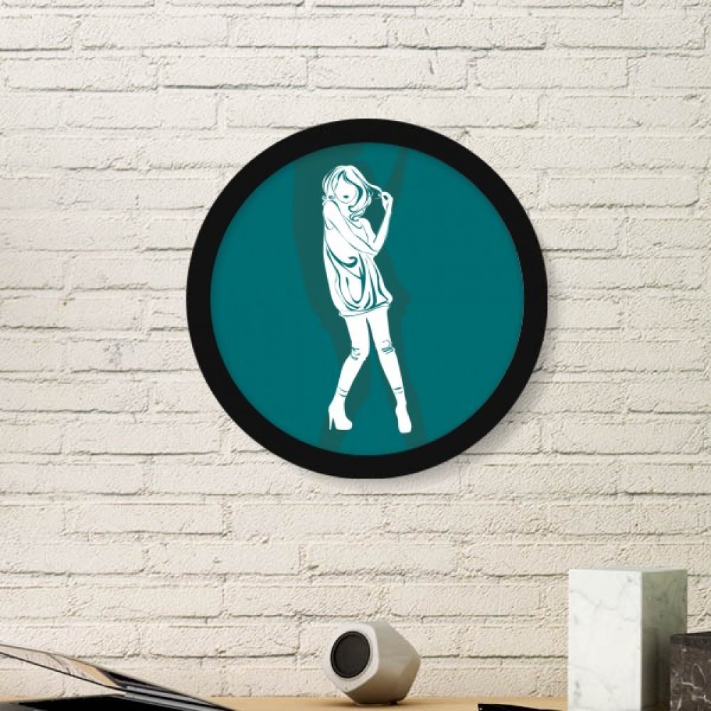 Peinture silhouette fille art cadre photo ronde en bois noir pour décoration