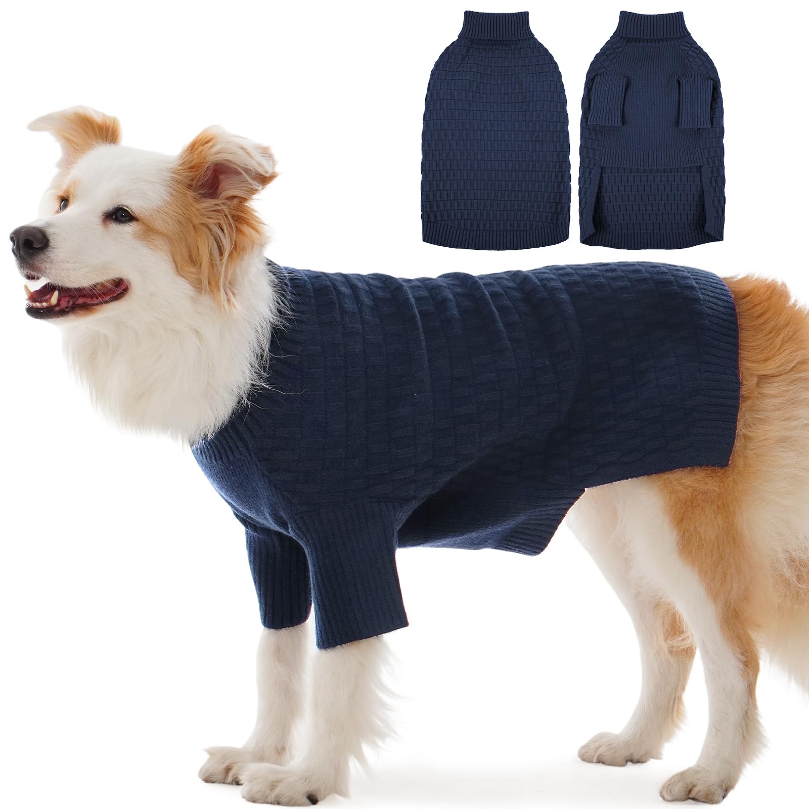 Pull en tricot pour chiens IECOii XL bleu foncé manteau chaud col roulé