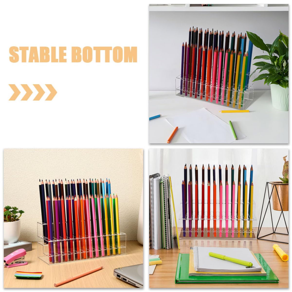 Veemoon Lot de 2 Porte-stylos en Acrylique Transparent, 48 Trous à 2 Niveaux, Support Polyvalent pour Pinceaux de Maquillage et Crayons à Sourcils, Organisateur de Bureau et Accessoires