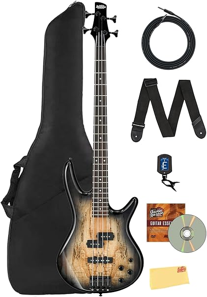 Ibanez GSR200SM SR GIO Bass Guitar - Natural Grey Burst Bundle with Gig Bag, Tuner, Strap, Instrument Cable, Austin Bazaar Instructional DVD, and Polishing Cloth