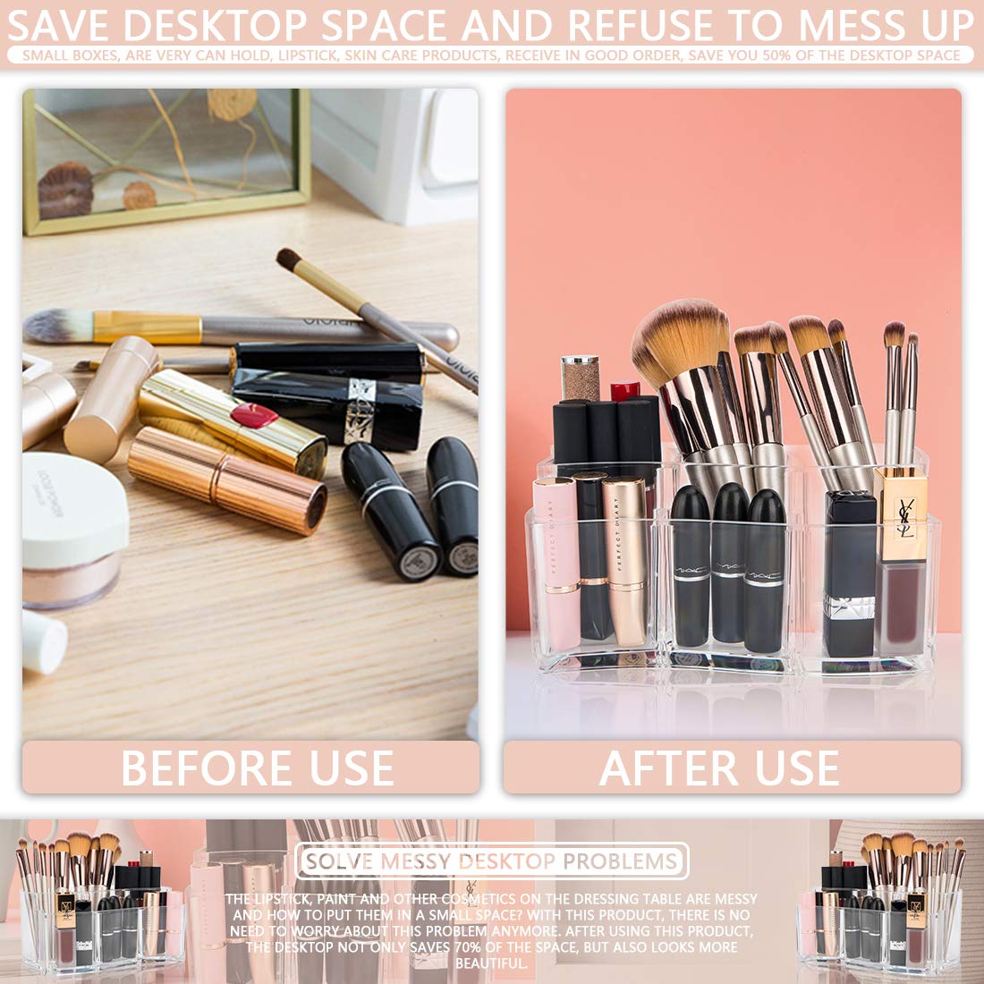 Organizer Trucchi In Acrilico Trasparente - 2 Pezzi Con 3 Scomparti, Per Pennelli, Eyeliner, Rossetti