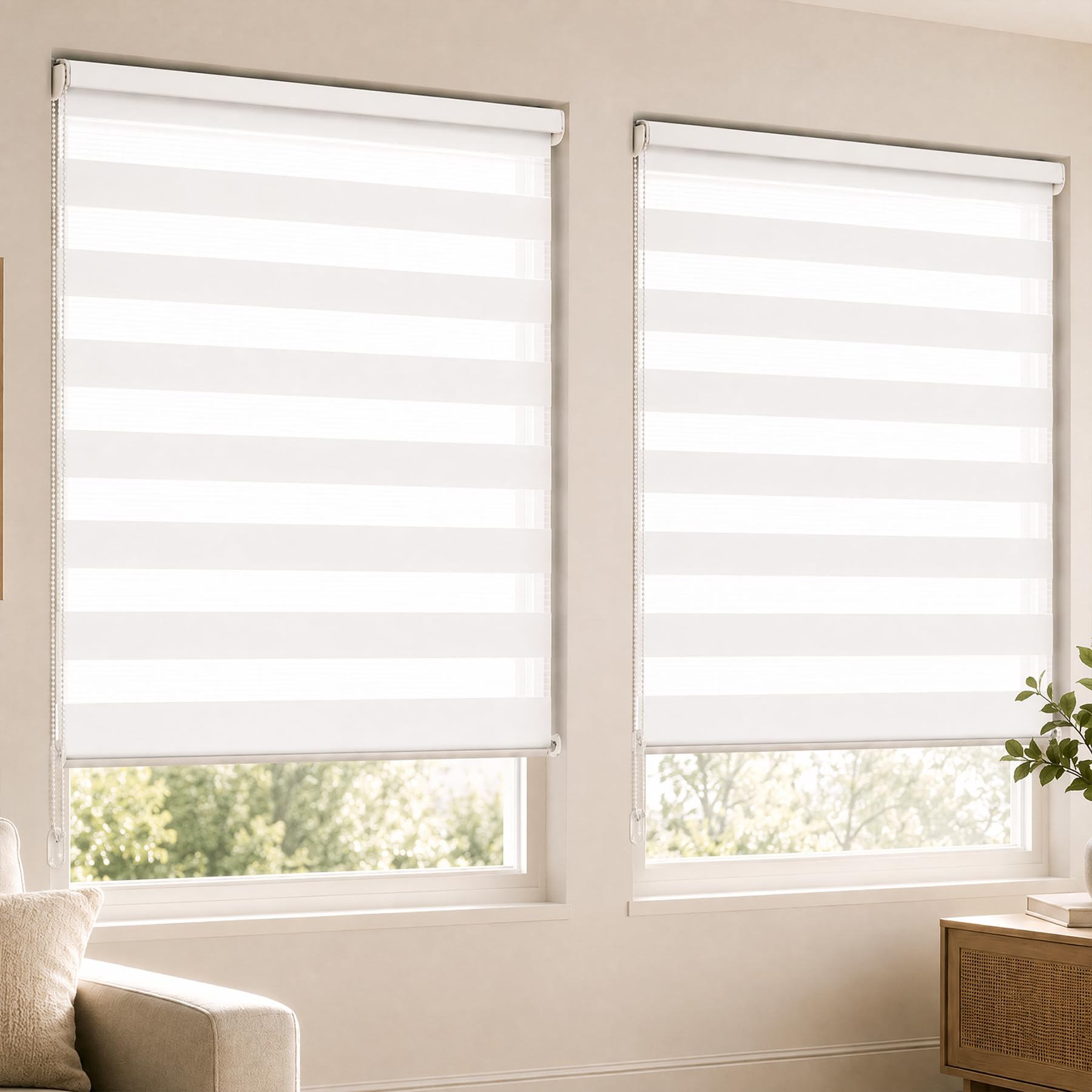 VOUNOT 2er Set Doppelrollo klemmfix ohne Bohren, Duo Rollo Klemmrollo für Fenster und Tür, lichtdurchlässig & verdunkelnd Fensterrollo, 90x150cm, Weiß