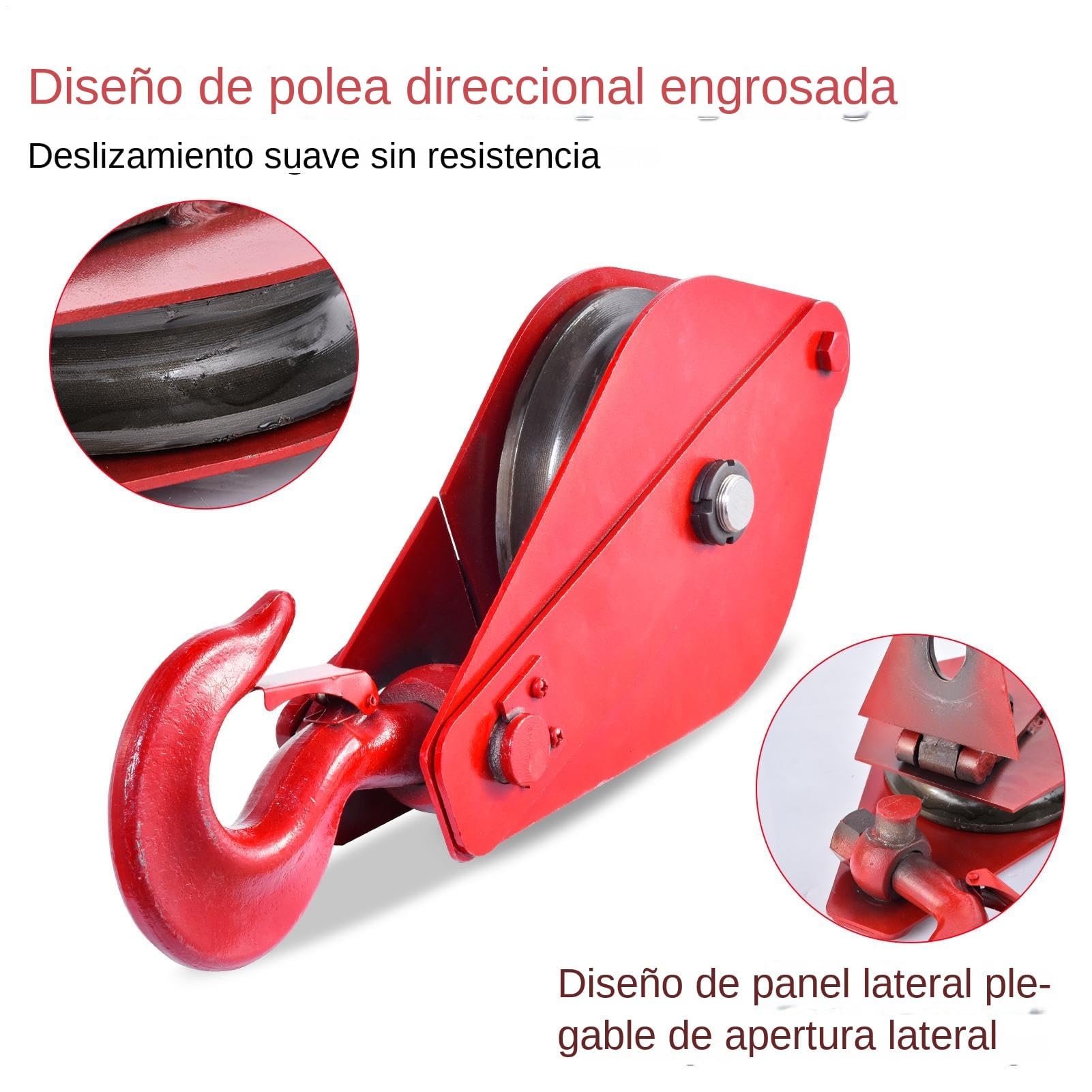 Polea resistente, polea de cabrestante | Polea de elevación de 5 toneladas con gancho | Bloque de cuerda de aleación de acero de 18,5 mm para cuerda de alambre, grúas, equipos de elevación