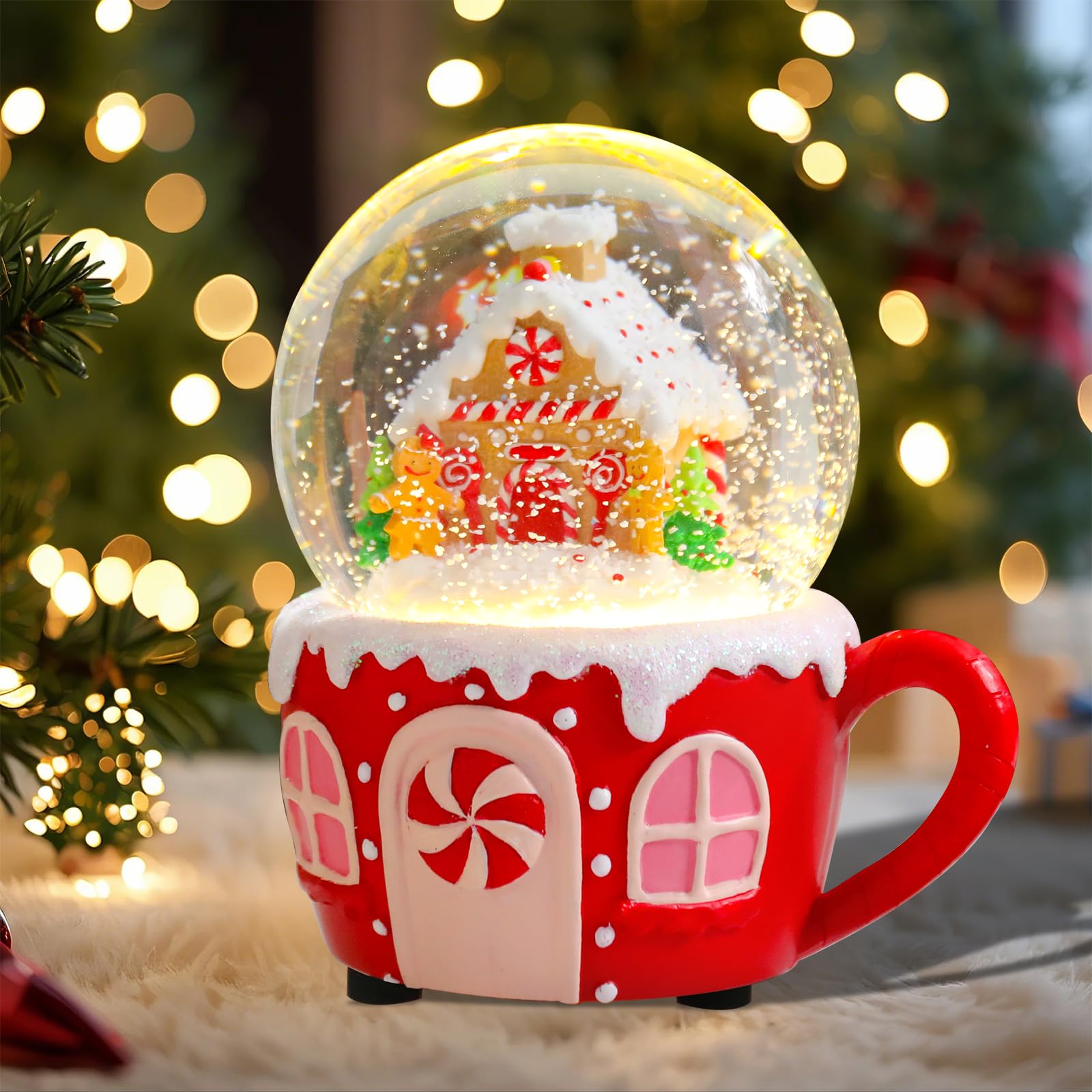 MUMTOP Christmas Snow Globe With Music & Color-Changing Lights | Gingerbread Man Cake Design Snowglobe