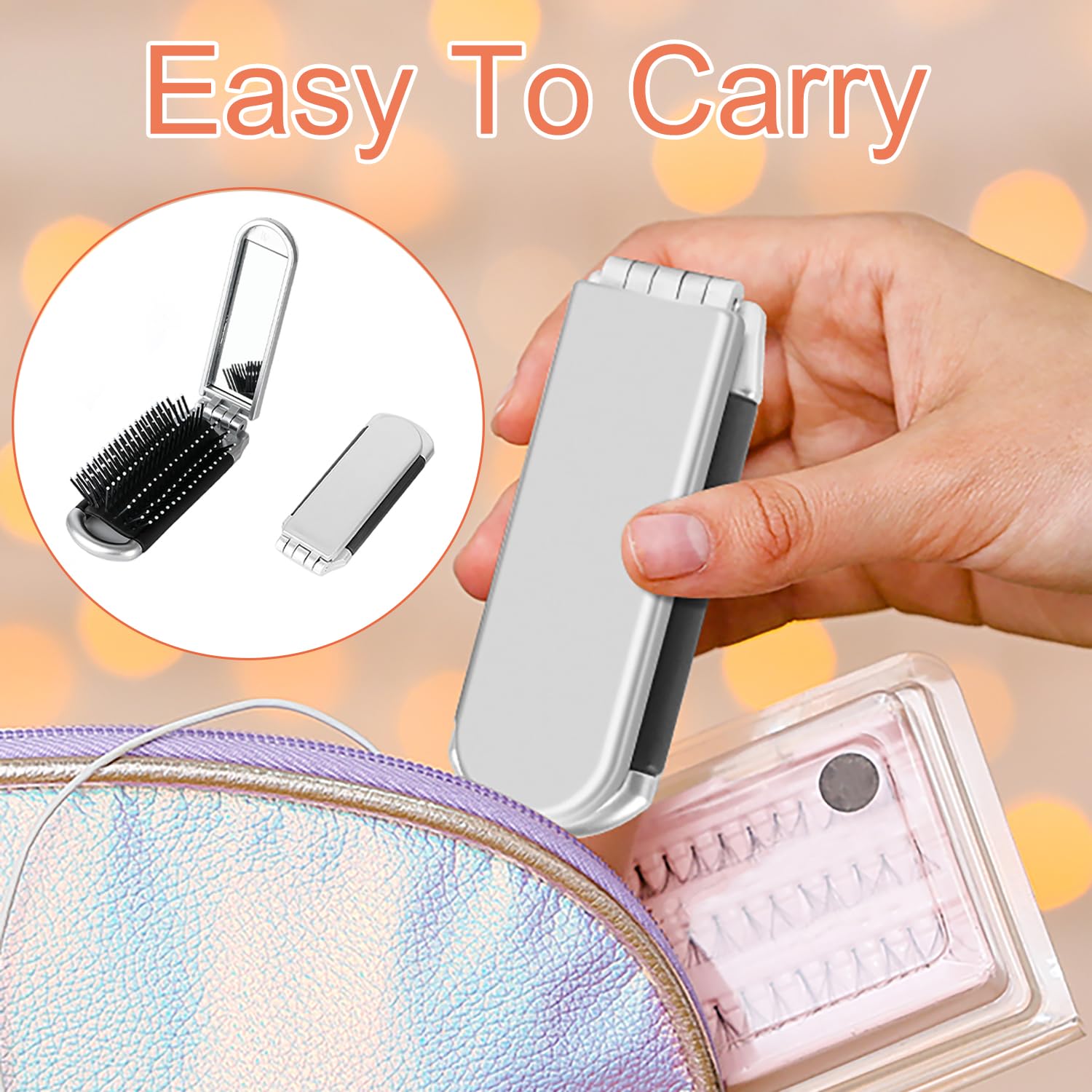 YPYMOD Spazzola per Capelli da Viaggio con Mini Specchio, Pieghevoli Spazzola Pettine per Massaggi Strumenti compatti per Lo Styling dei Capelli per Palestra, Viaggi, Borsa, Nuoto(Argento)