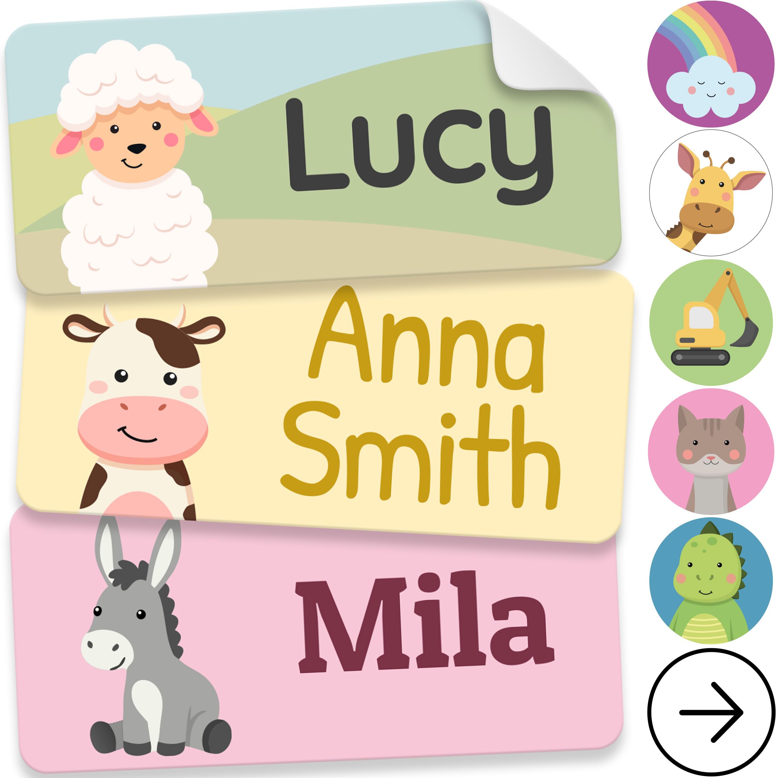 Personalized Name Labels for Kids (70 Labels) - Durable &amp; Waterproof Custom Name Stickers for Clothing Tags, School Supplies, Camp &amp; Daycare - Cozy Farm (1.2”x0.5”)