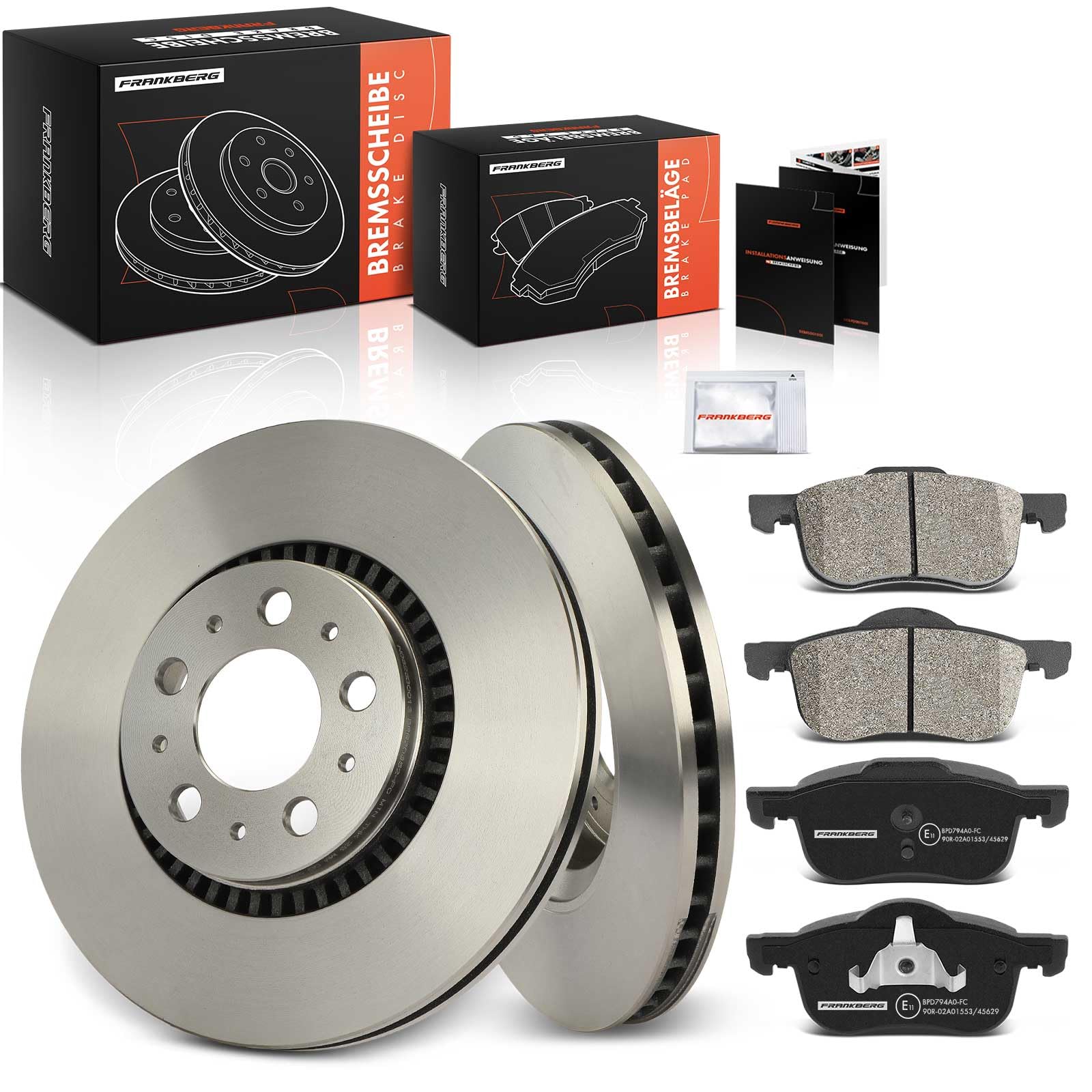 Frankberg 2 discos de freno 4 pastillas de freno | Compatible con: S60 I 384, S80 I 184, XC70 Cross Country 295, V70 II 285