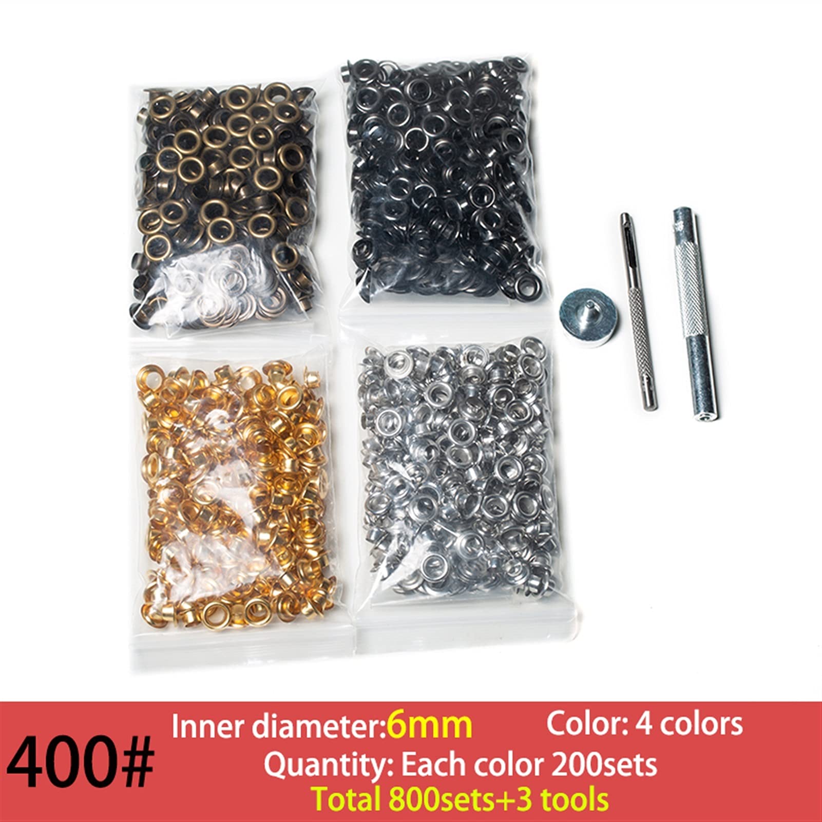 Occhiello Strumento Kit,Occhielli Grommet Rondelle 4 Colori Seach 200setsbrass Eyelets 3 Strumenti per Scarpe Borse Abbigliamento Cintura in Pelle Cappello in Pelle Artigianato Accessori Handmade Fai