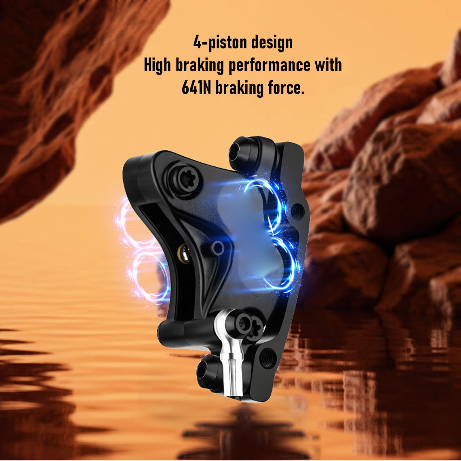 Chrees Freno de disco hidráulico para bicicletas de montaña, de pinza de freno con 4 pistones y 2 rotores de 160 mm, para un mejor control de frenos y seguridad en diferentes terrenos