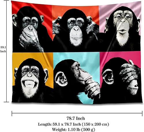 Miniatura 5 de Tucocoo Tapiz de caras de monos, animales Banksy, tapiz artístico de gorila pop it, arte de pared, decoración del hogar, colgar en la pared para