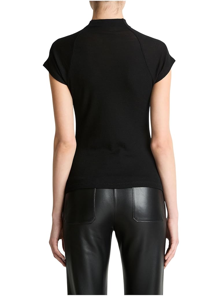 Black Vince Cap Sleeve Raglan Mock Neck