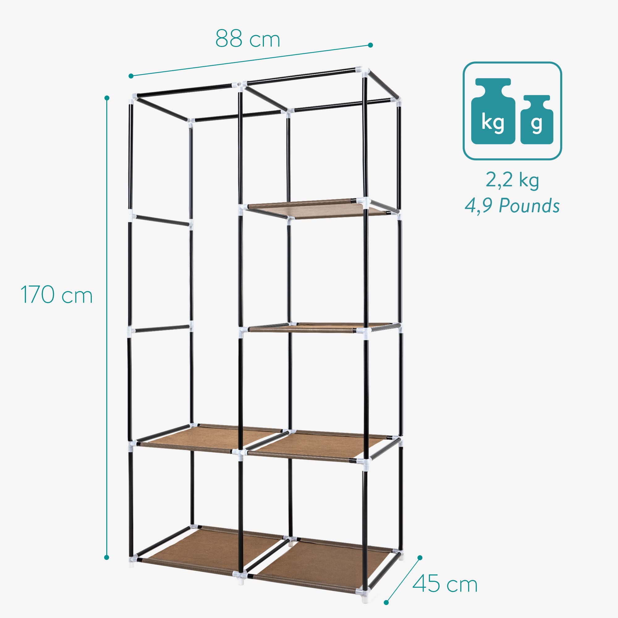Armoire, penderie avec 2 tringles à vêtements, espace de rangement pour vêtements