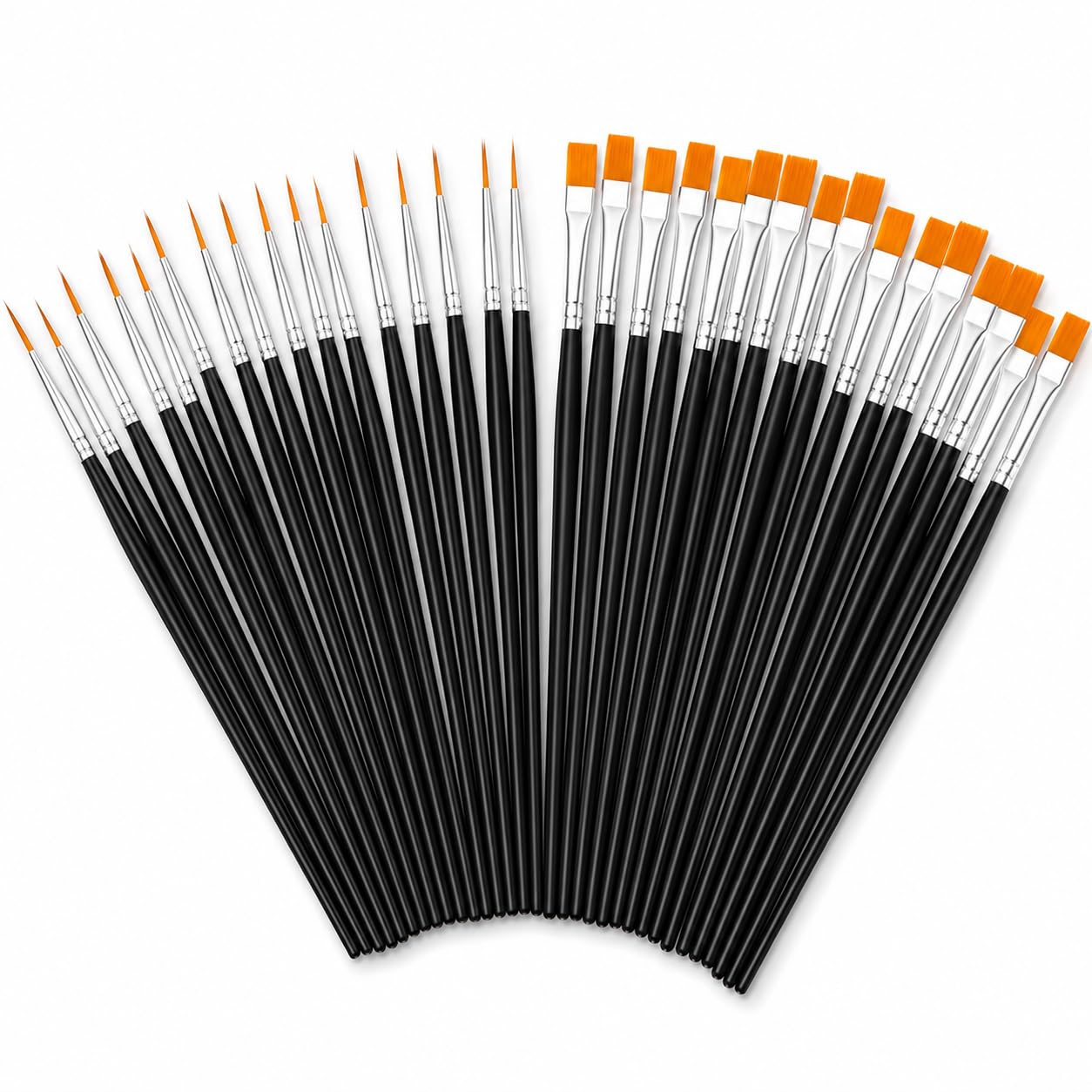 30 Pack Paint Brushes Set Flat & Fine Nylon for Oil Watercolor