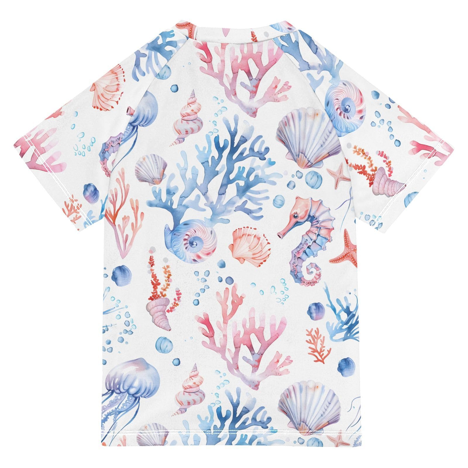 Boys Rash Guard Short Sleeve Swim Shirts for Boys Jellyfish Seahorse Coral Shells Sun Protection 7-8T
