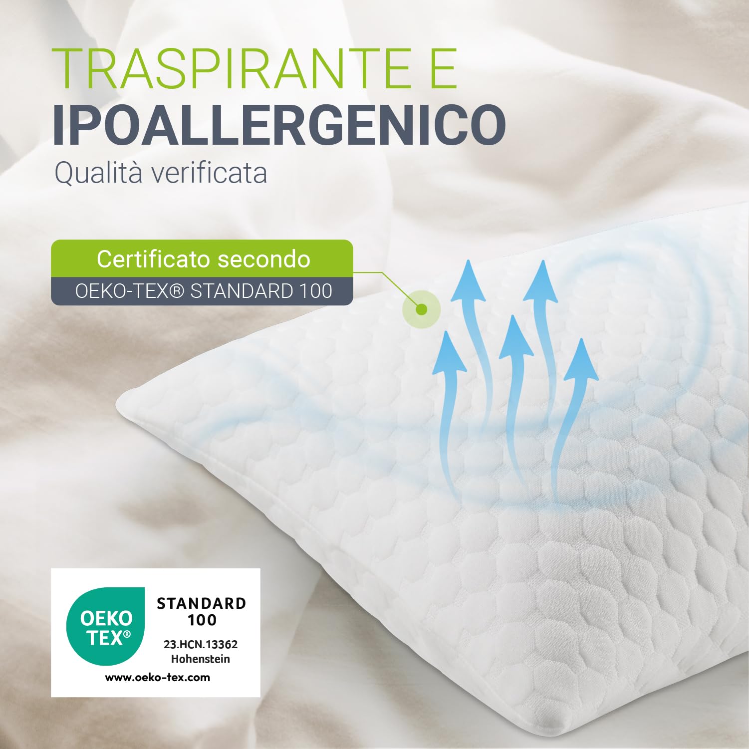 Juskys set da due cuscini da 40x60 cm per il letto – Imbottitura traspirante in memory foam – Fodera lavabile – Bianco