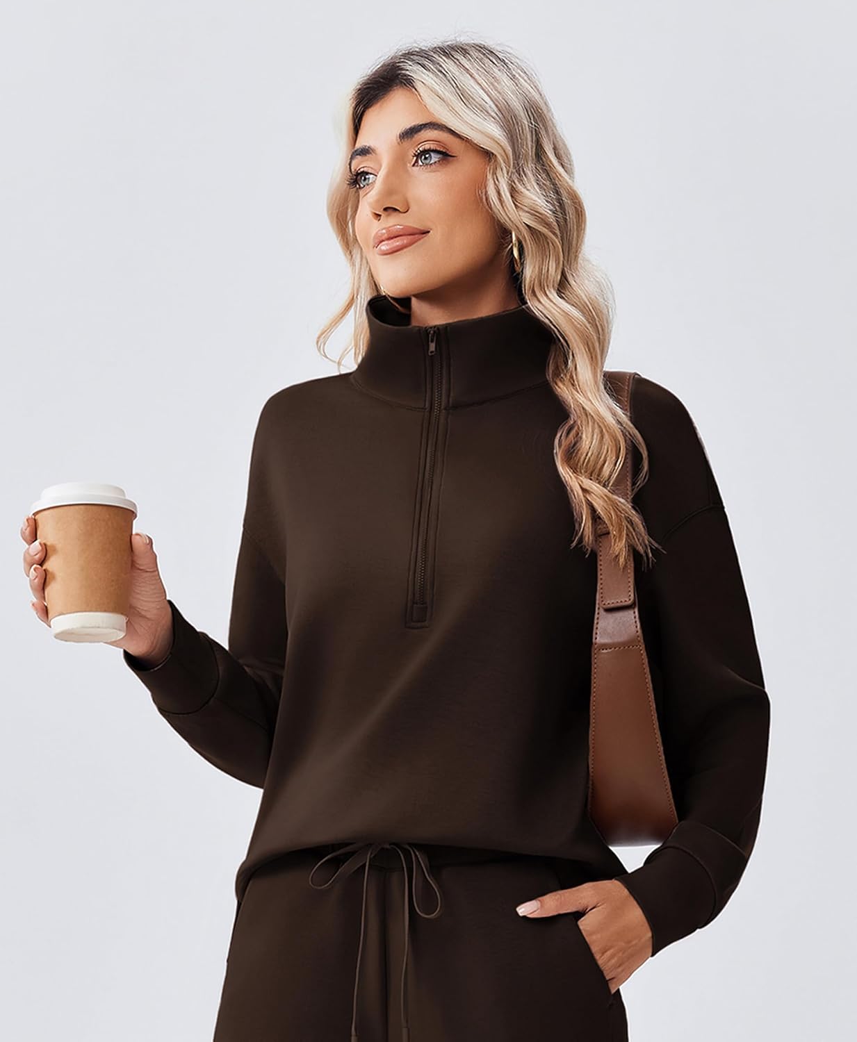 PINSPARK 2 Piece Sets for Women 1/2 Zip Sweatsuit Loose Fit Sweatshirt Straight Leg Pants 2025 Matching Outfit Fall Tracksuit - Image 4