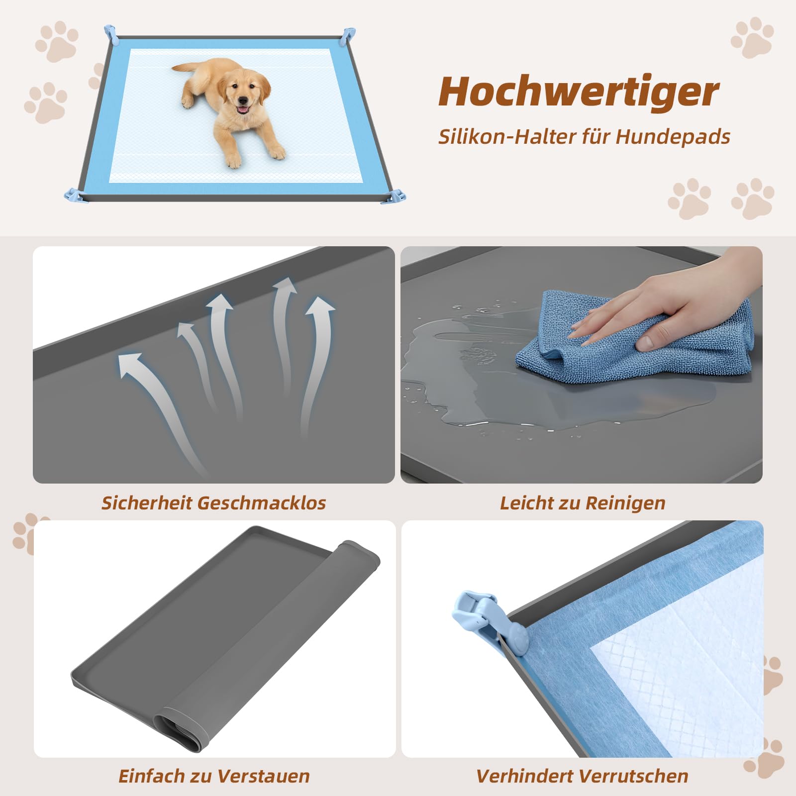 Mittimiya PIPI Pads mata silikonowa taca dla psów, pasuje do mat PIPI dla psów o wymiarach 60 x 60 cm, podkładki treningowe z 8 zaciskami, szczelna i bez rozlania, do ochrony podłóg wewnętrznych