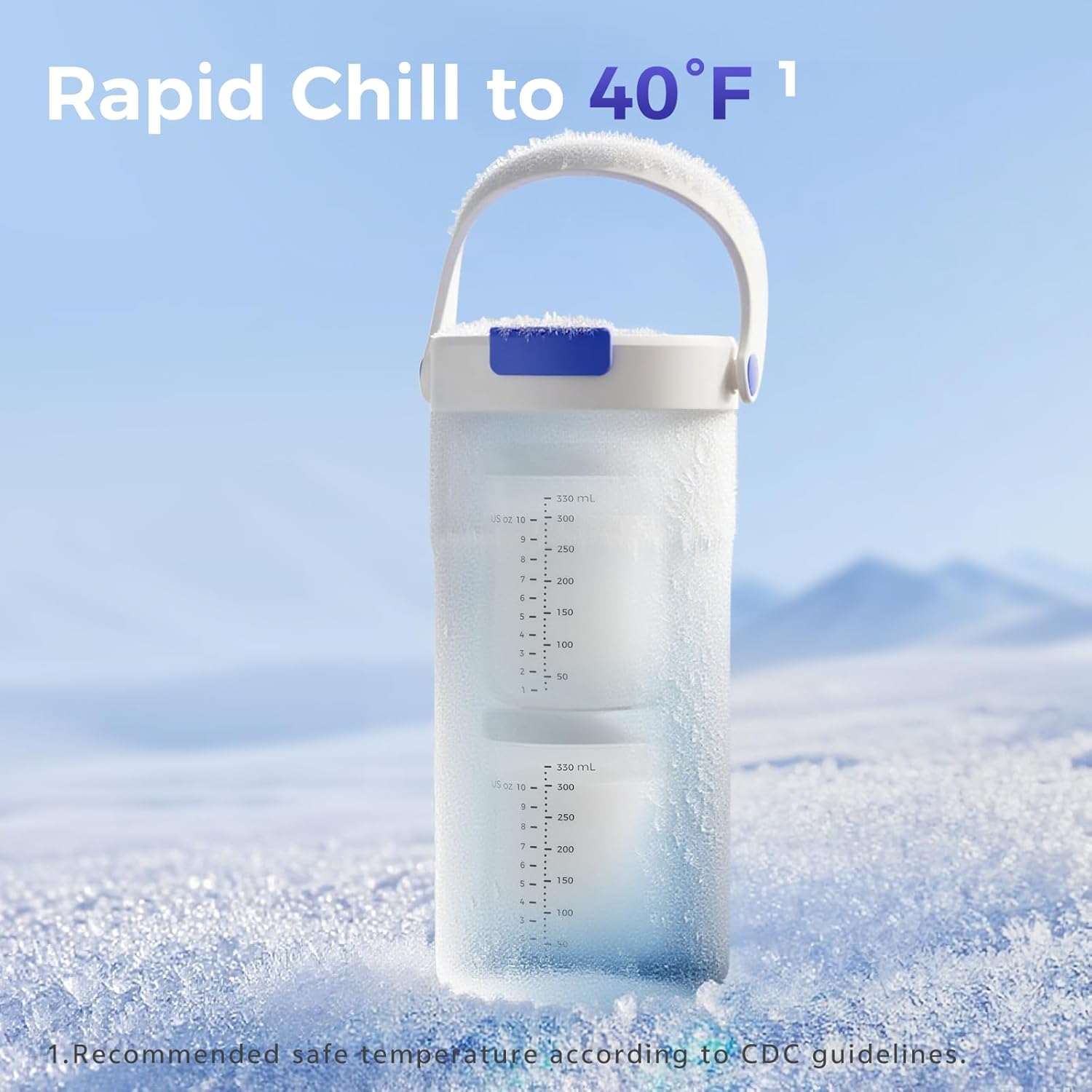 Portable Breast Milk Cooler, 4 Ice Rings, 360°Cooling with Vacuum Lid, Safe Chill for 30H+, 22oz Large Capacity with 2 Bottles, Rapid Chill to 40℉, Extra Wide Opening, Ideal for Work & Travel