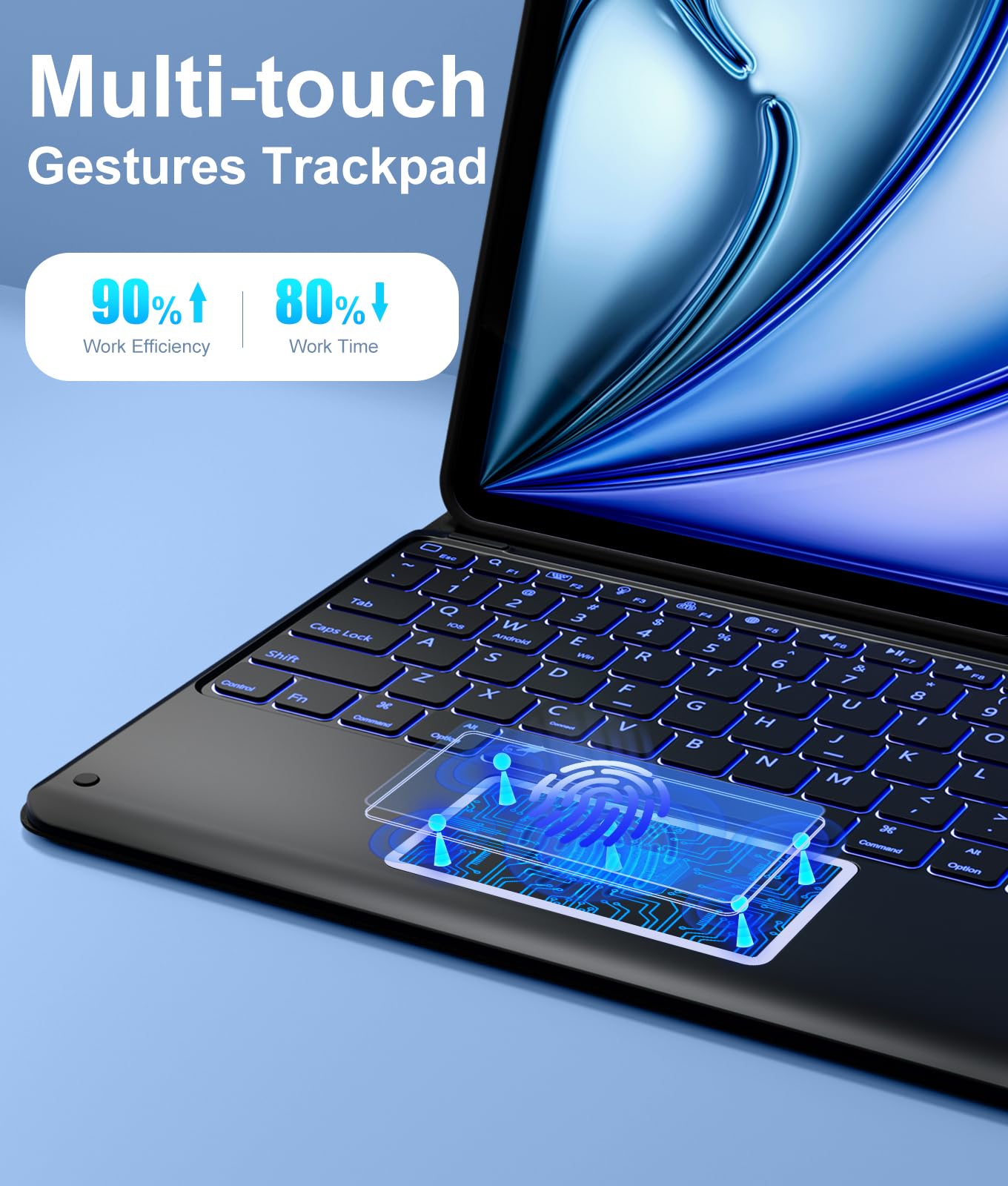 Hamile Custodia per iPad Air da 13" (M3/M2) – Tastiera wireless magnetica con trackpad multi-touch retroilluminato a 7 colori, antimacchia, custodia a libro per iPad Pro 12.9 6a 5a 4a 3a generazione